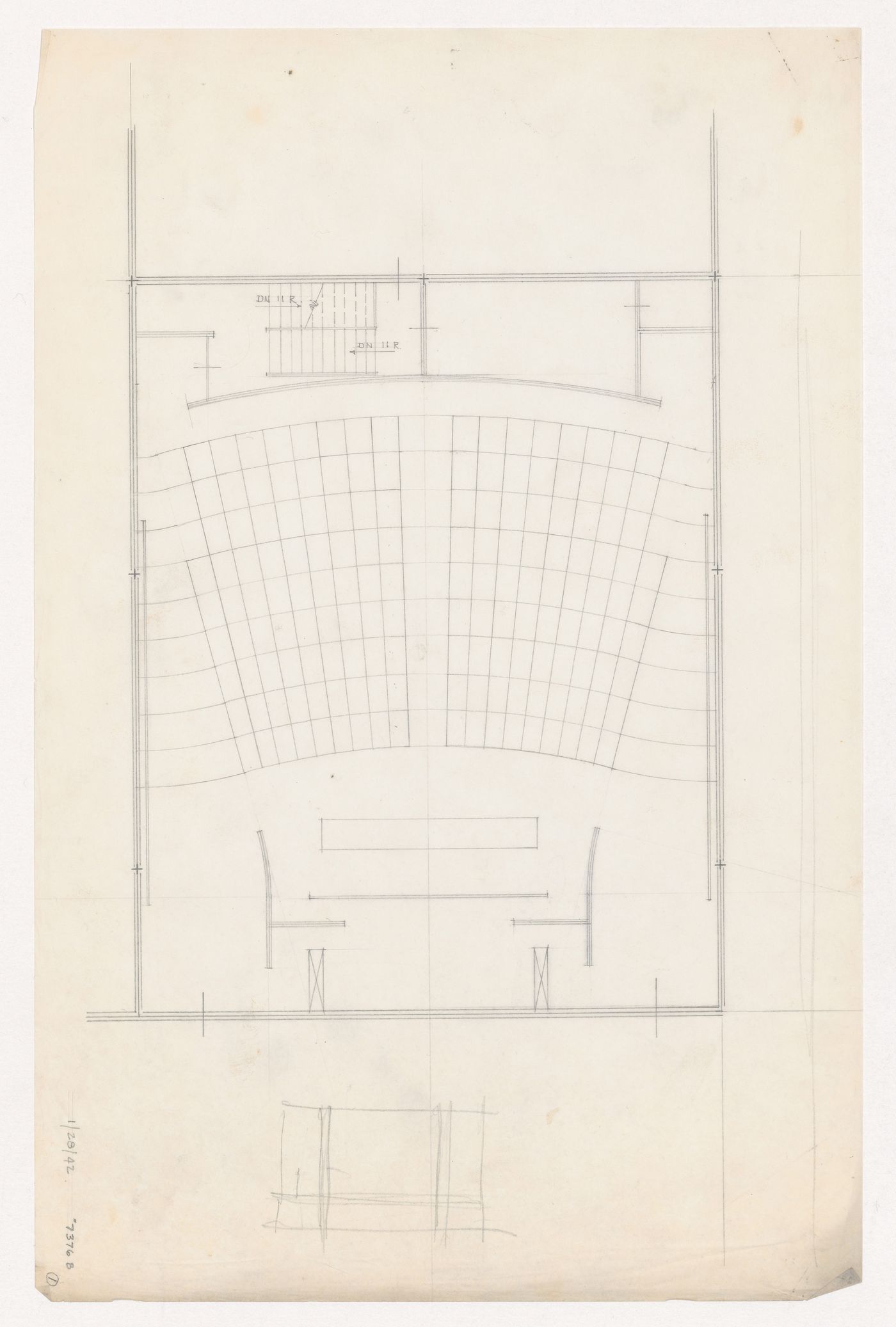 Plan for an auditorium for the Metallurgy Building, Illinois Institute of Technology, Chicago, with an unidentified sketch