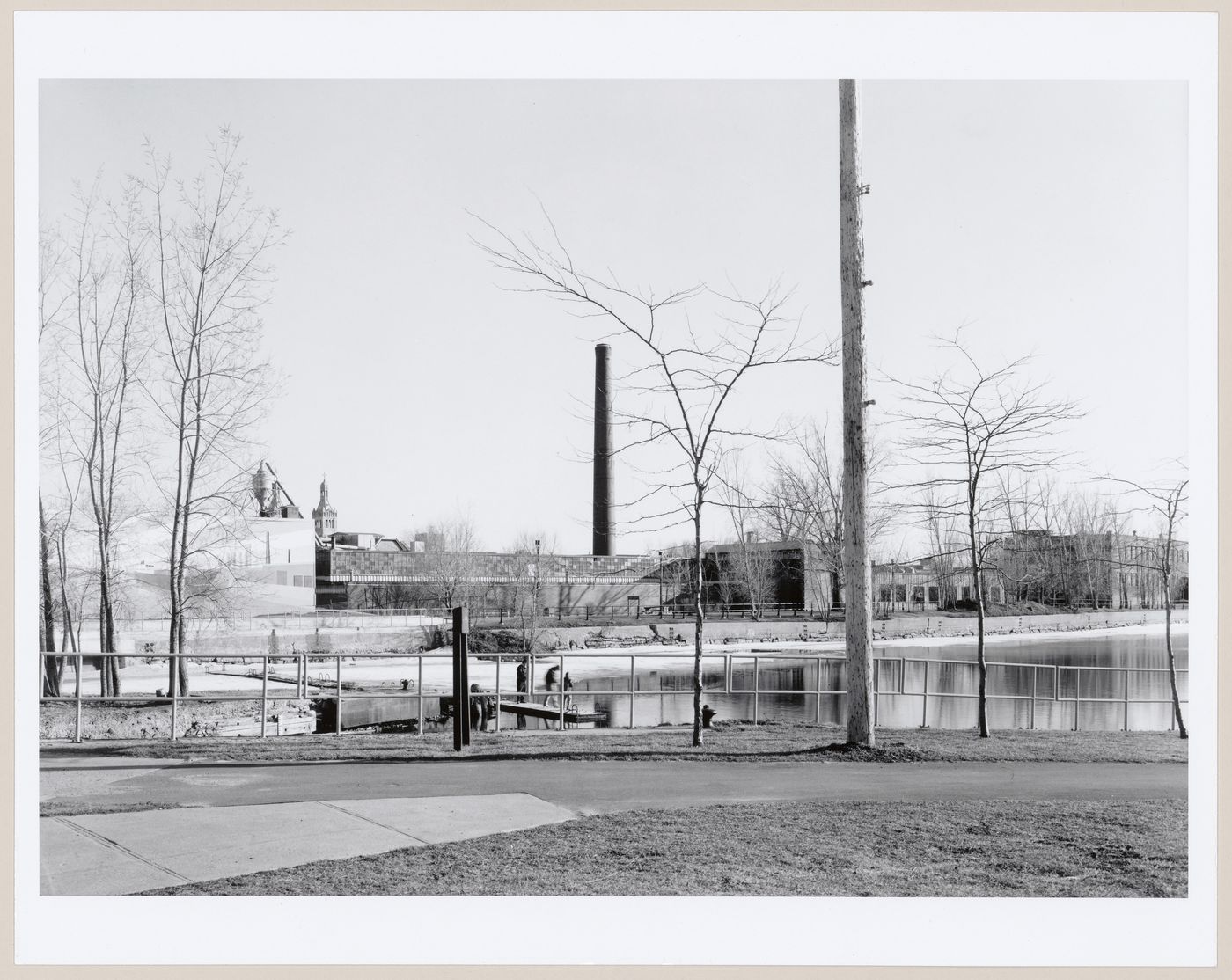 View of south bank of Lachine Canal at Des Seigneurs Bridge, Montréal, Québec