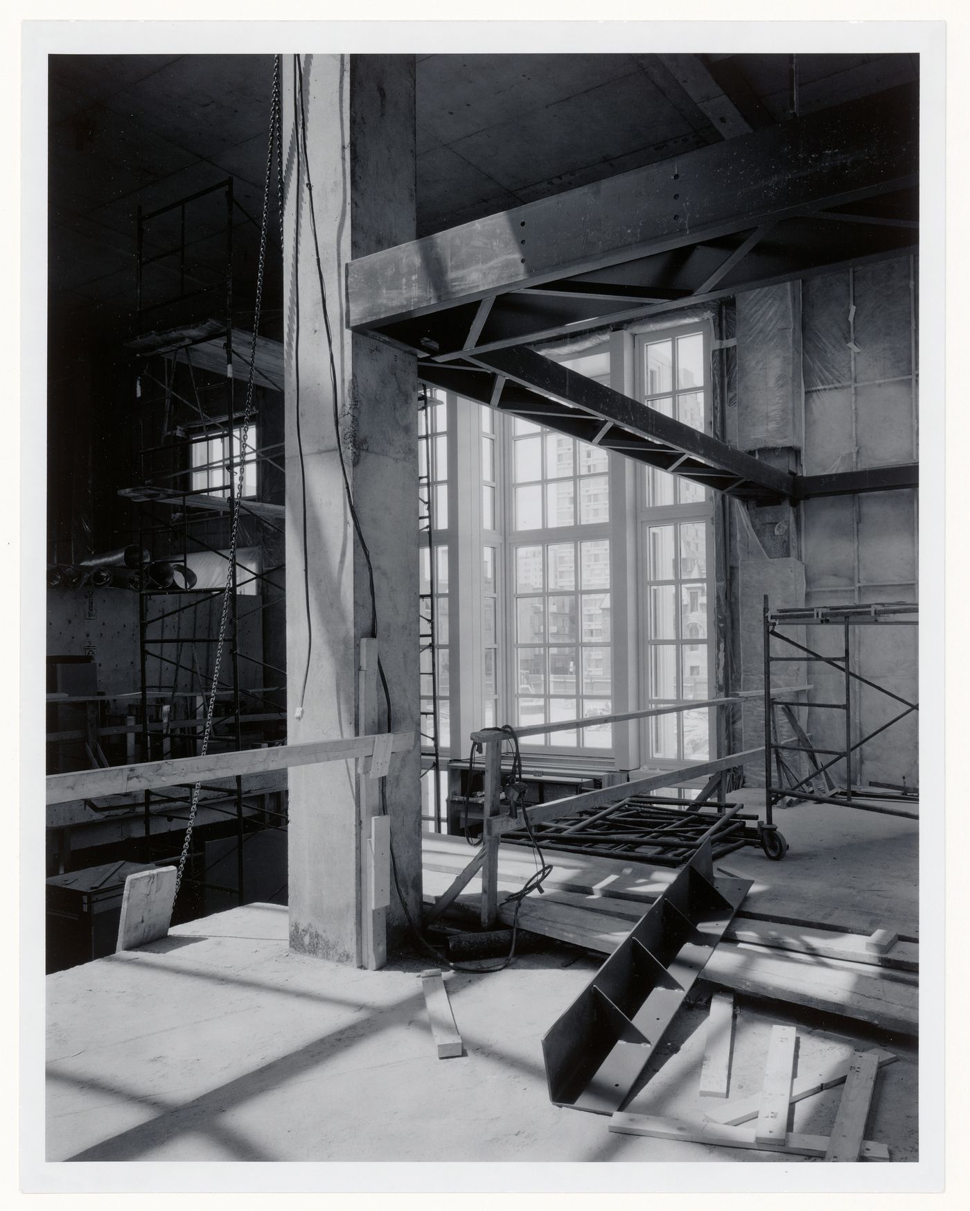 Interior view of the Entrance Court from the bookstore, Canadian Centre for Architecture under construction, Montréal, Québec