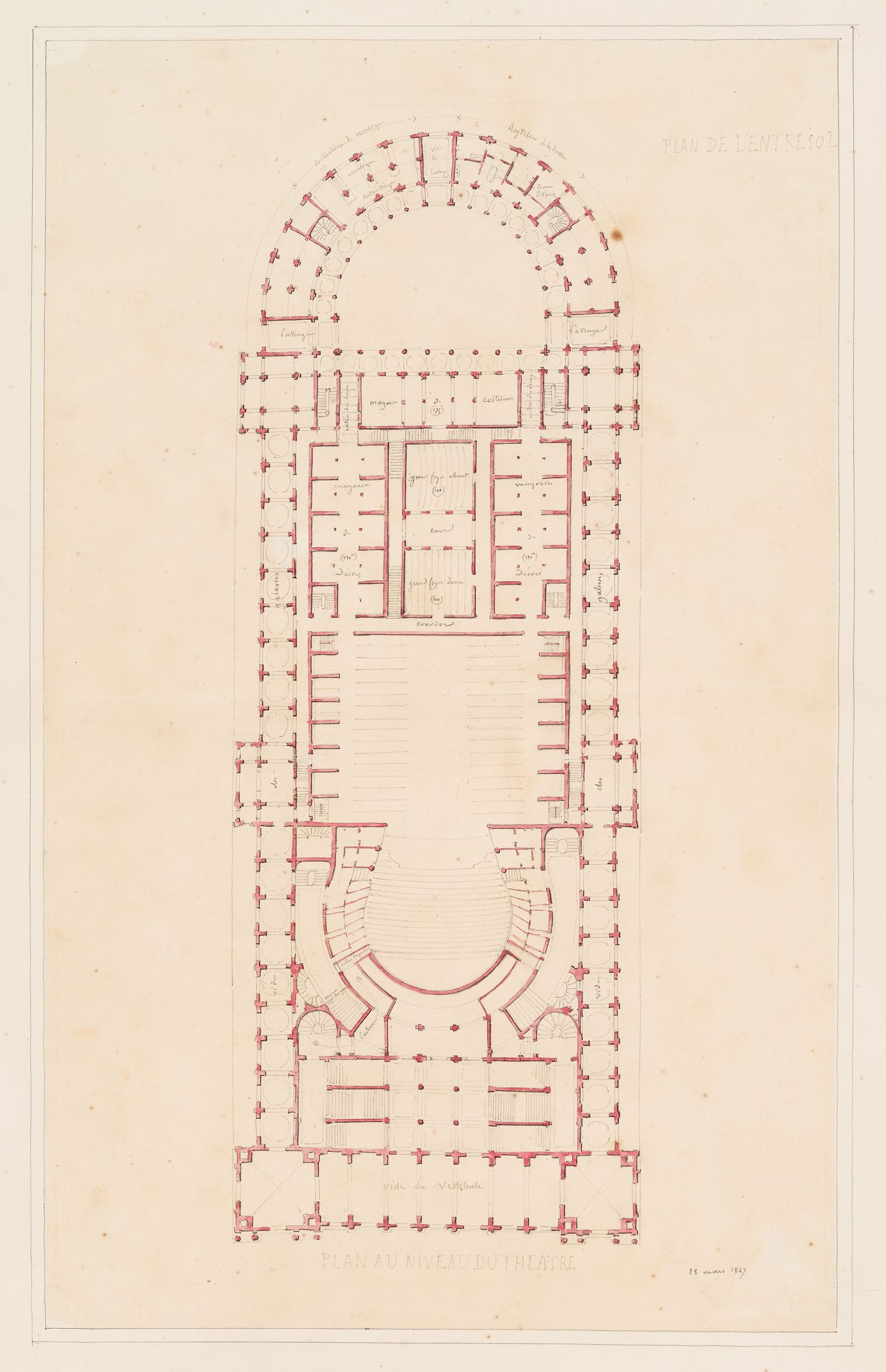 Plan for the "entresol" for an opera house for the Académie royale de musique