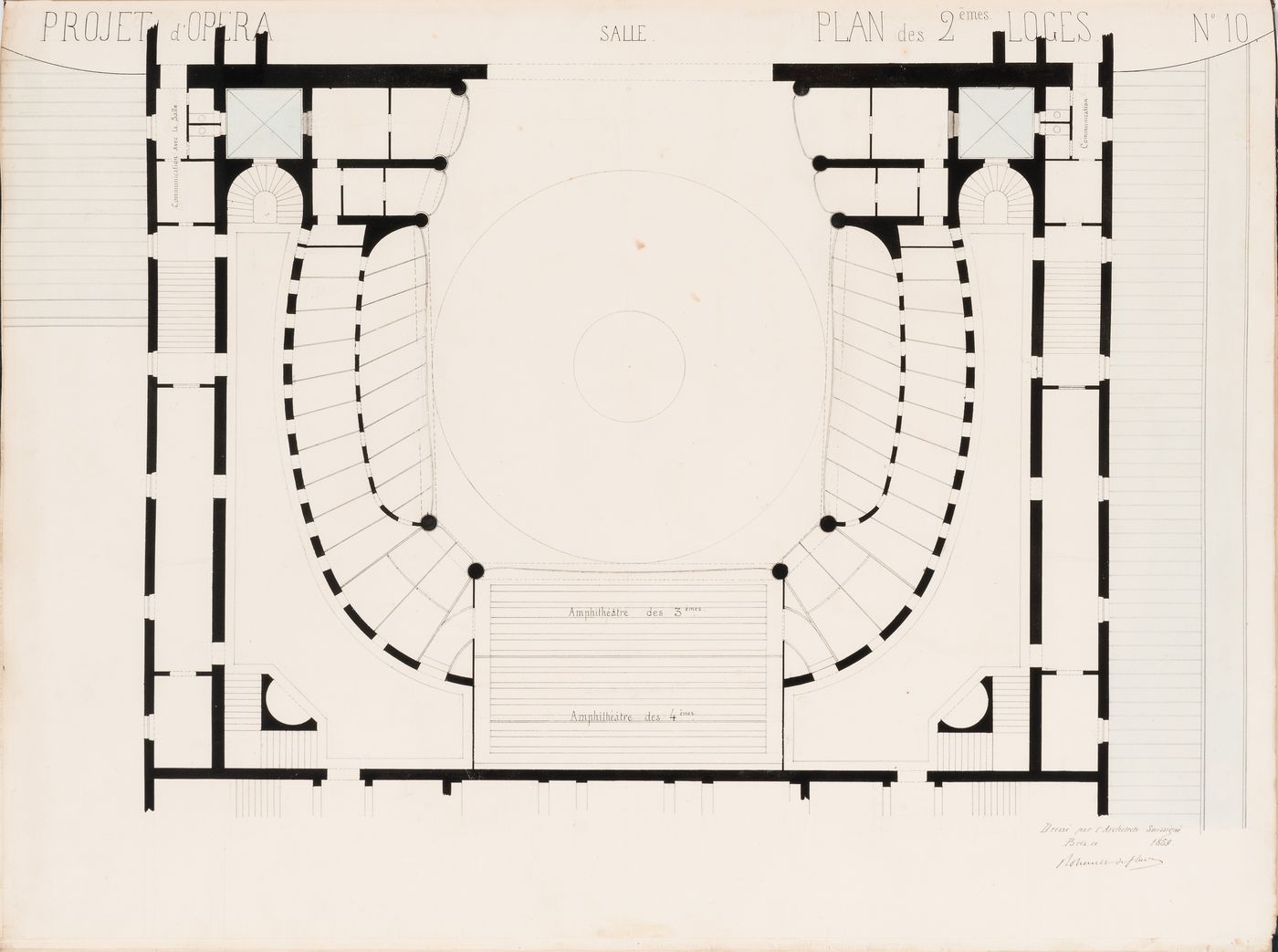 Project for an opera house for the Théâtre impérial de l'opéra: Plan for the "2e loges"