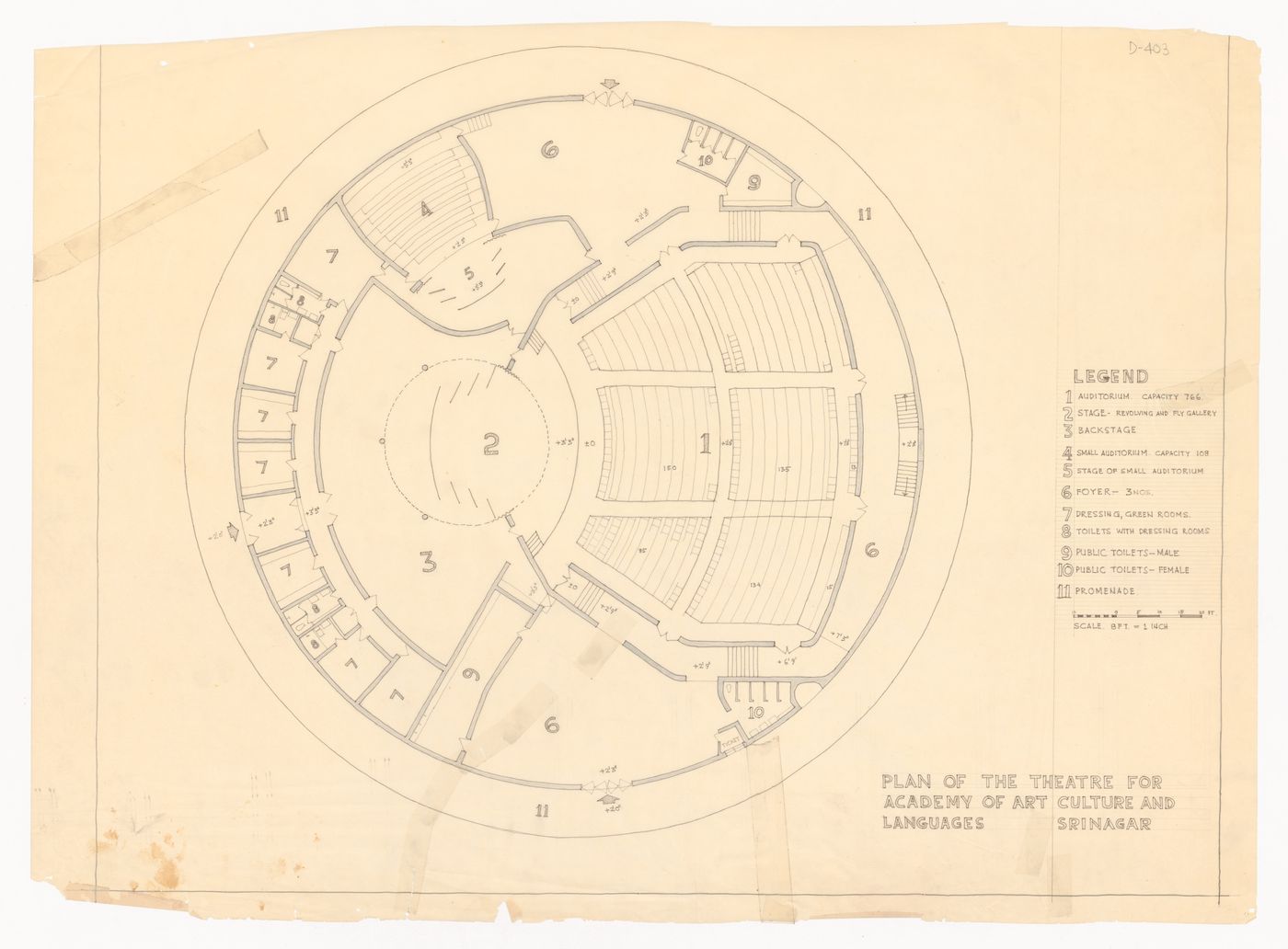 Plan for the theatre for J&K Academy of Art, Culture and Languages, Srinagar, India