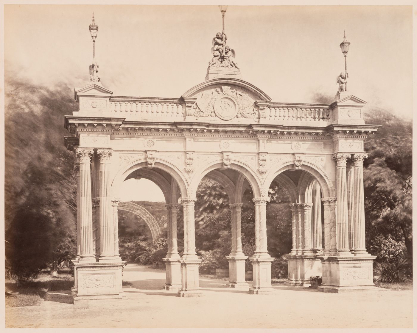 View of the entrance gateway to the Victoria Gardens (now the Jijamata Bhonsle Udyan), Bombay (now Mumbai), India