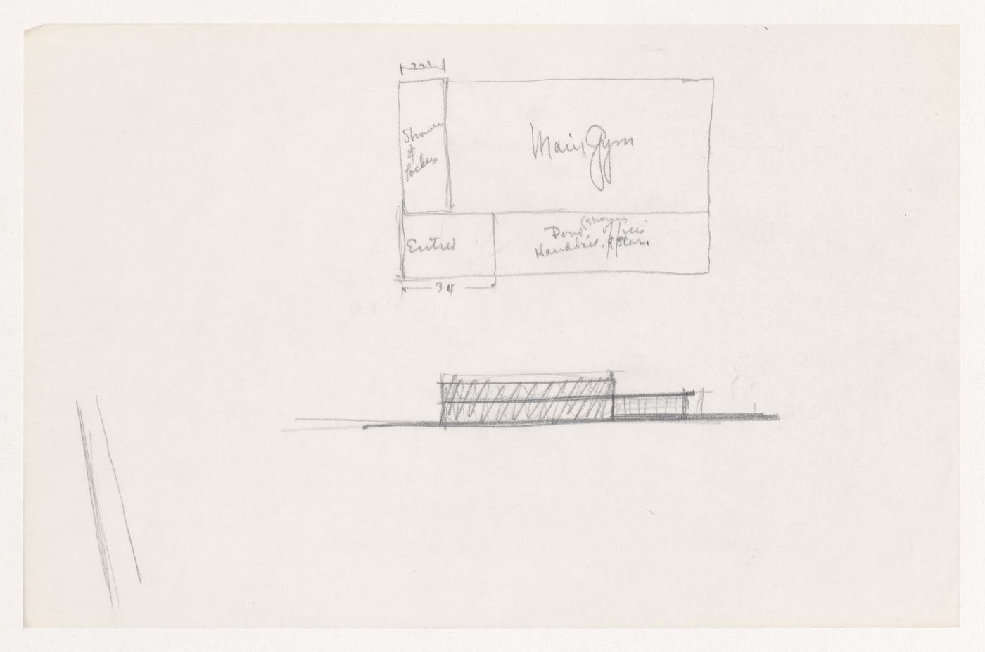 Sketch plan and sketch elevation for the Gymnasium and Natatorium