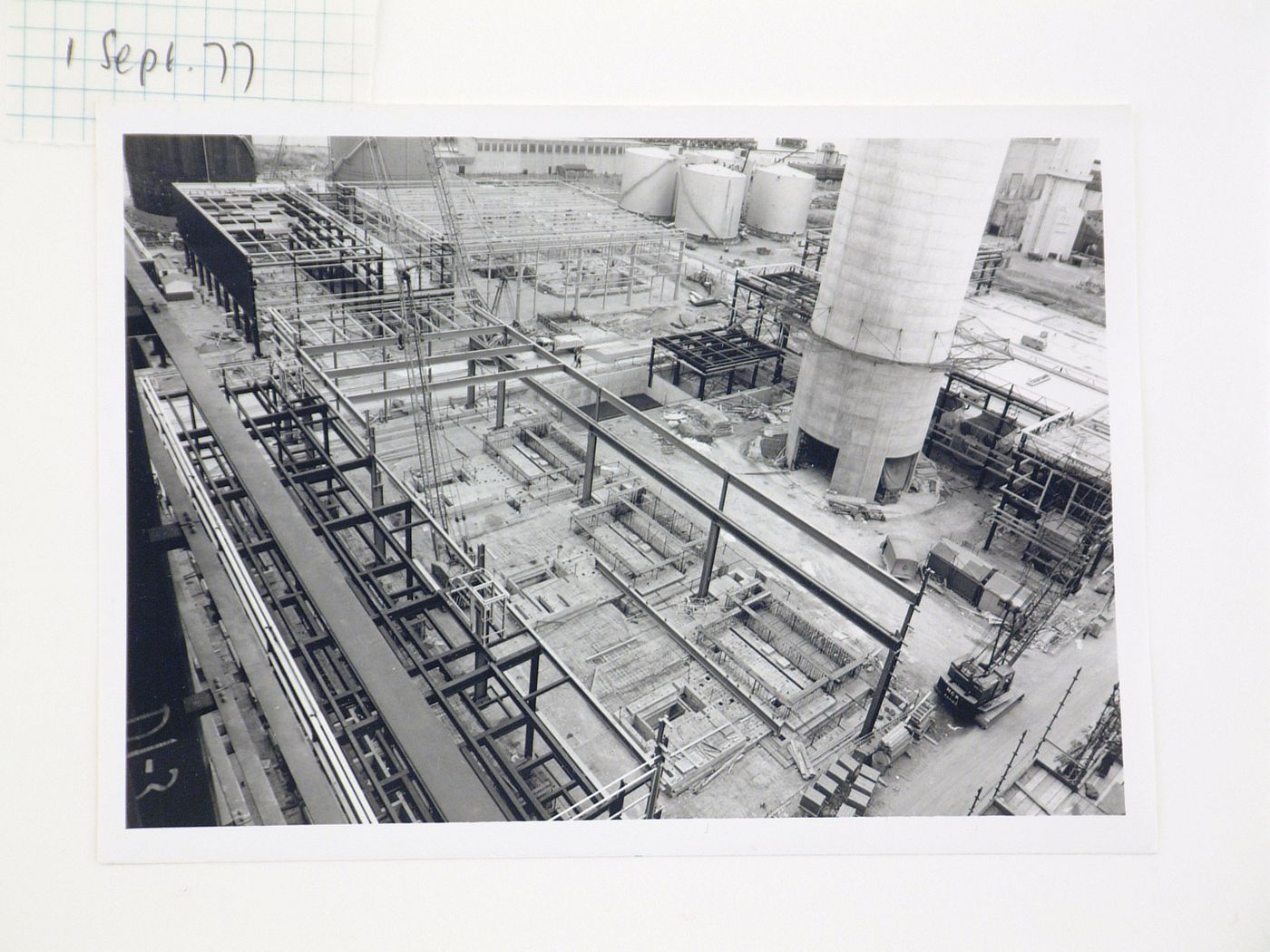 View of construction of steel structure for power station, United Kingdom