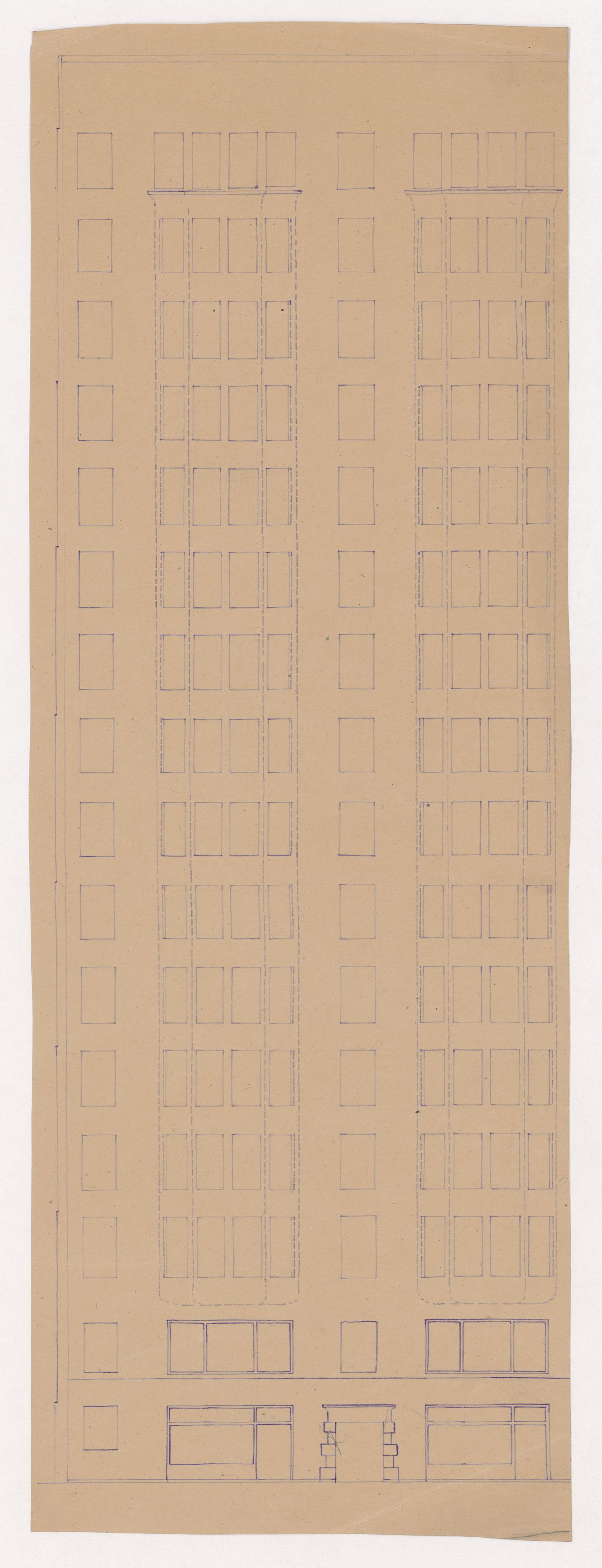 Monadnock Building, Chicago: Partial elevation for the Dearborn Street façade