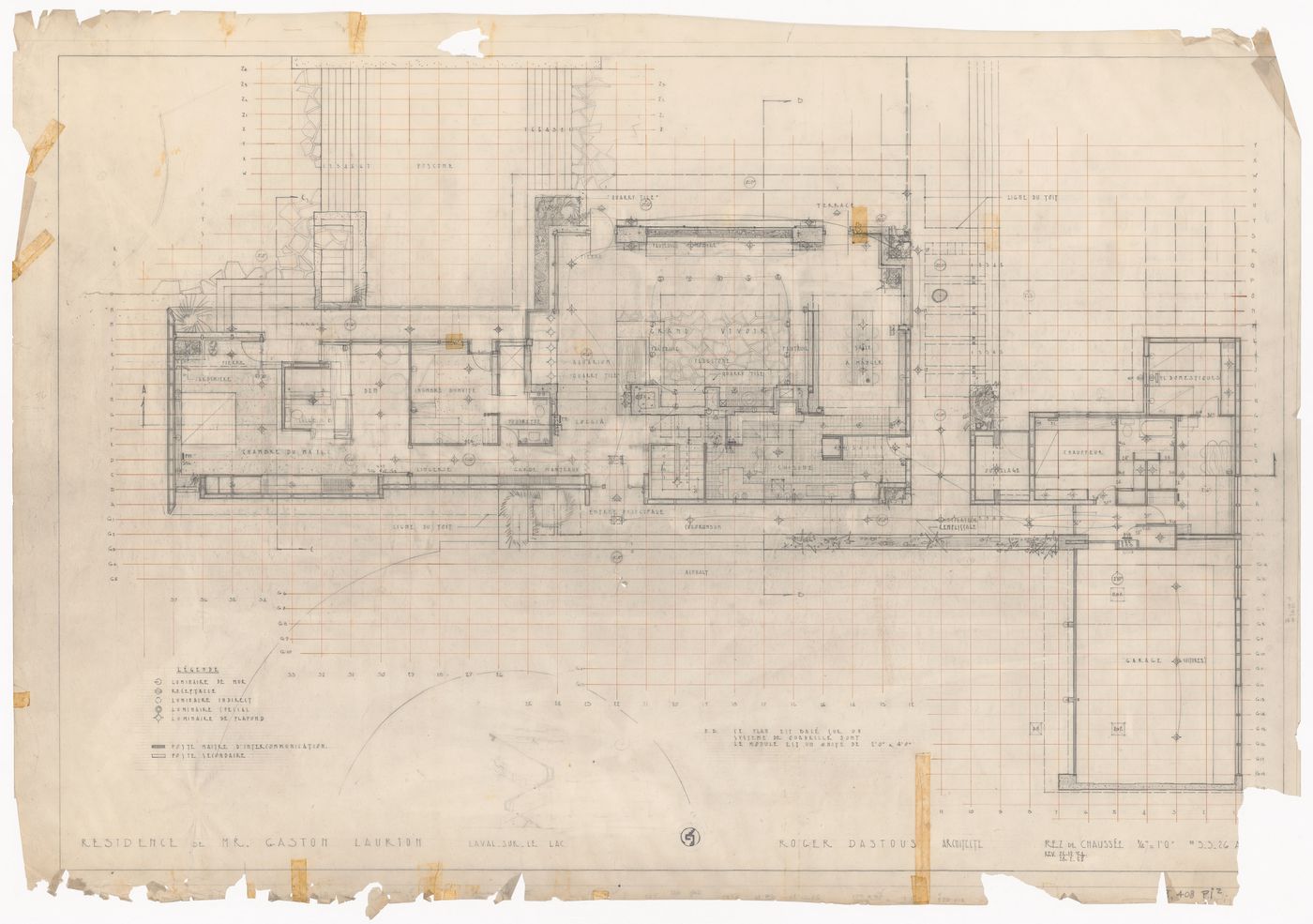 Plan du rez-de-chaussée pour la Résidence de Mr. Gaston Laurion, Laval-sur-le-Lac, Québec