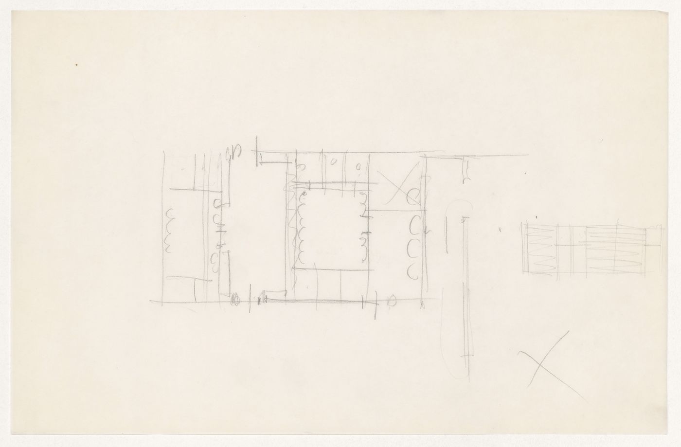 Partial sketch plan and partial sketch elevation for the Metallurgy Building, Illinois Institute of Technology, Chicago