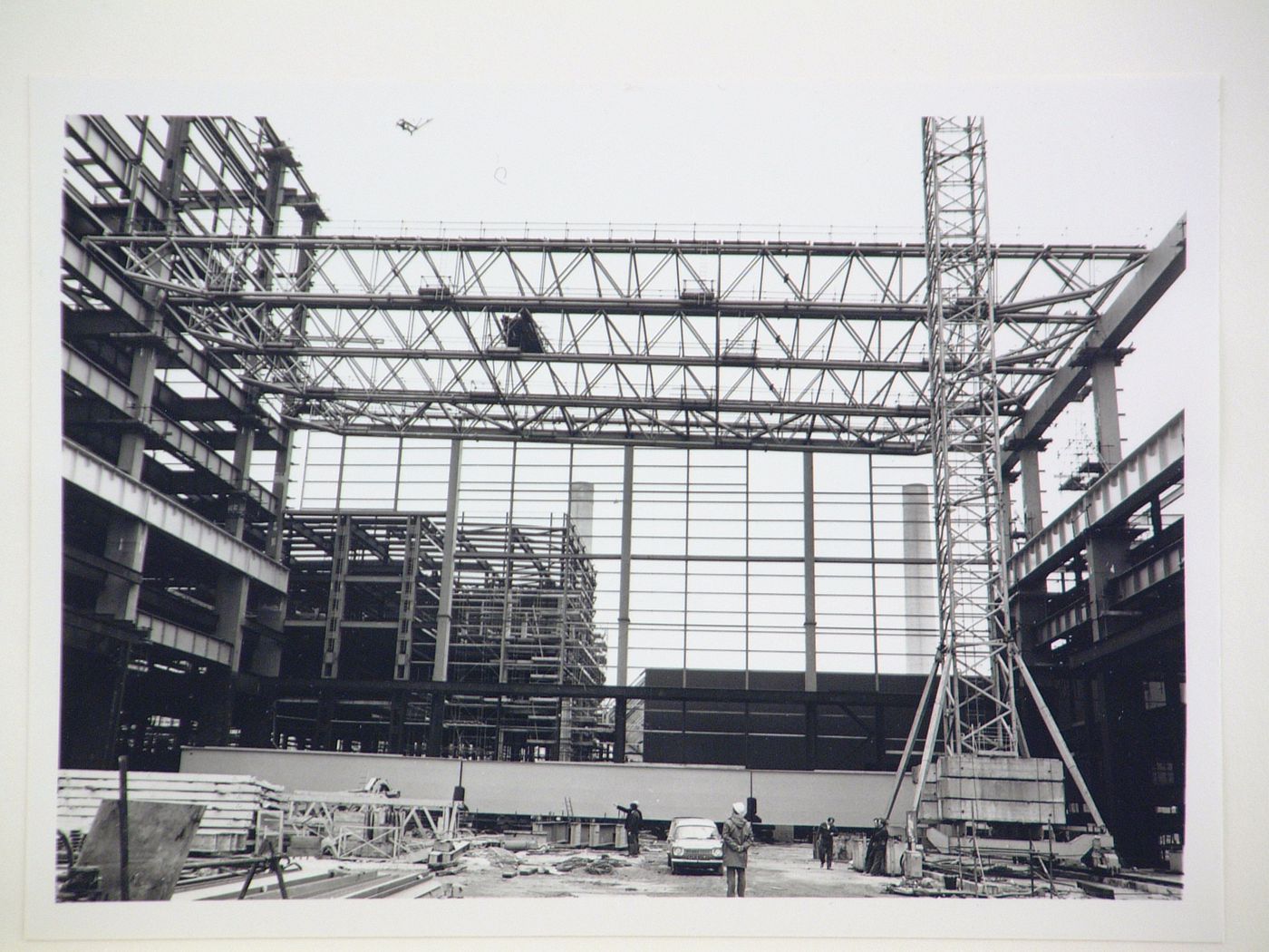 View of construction of steel structure for power station, United Kingdom