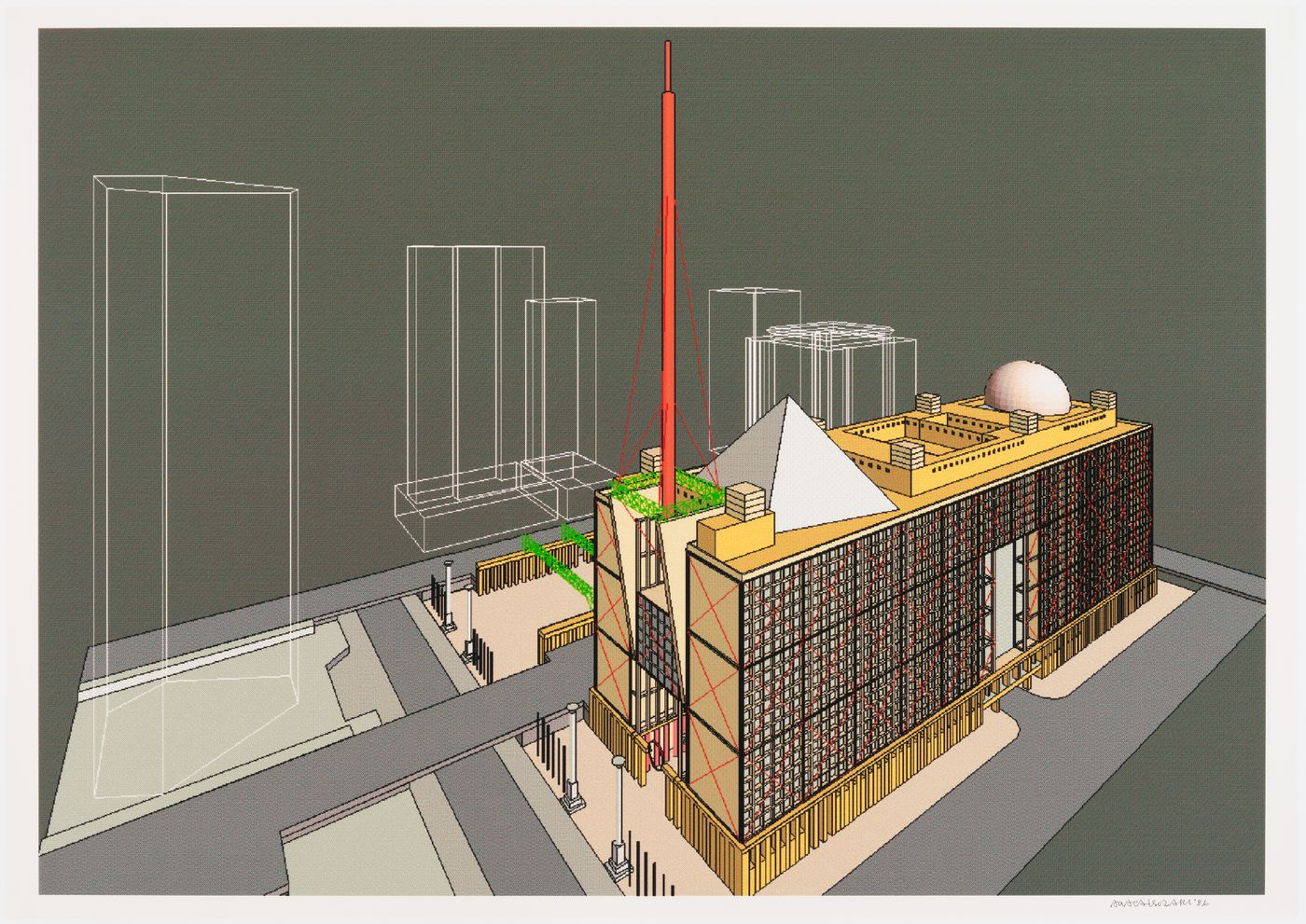 Bird's-eye view from the northwest for the Tokyo City Hall competition entry