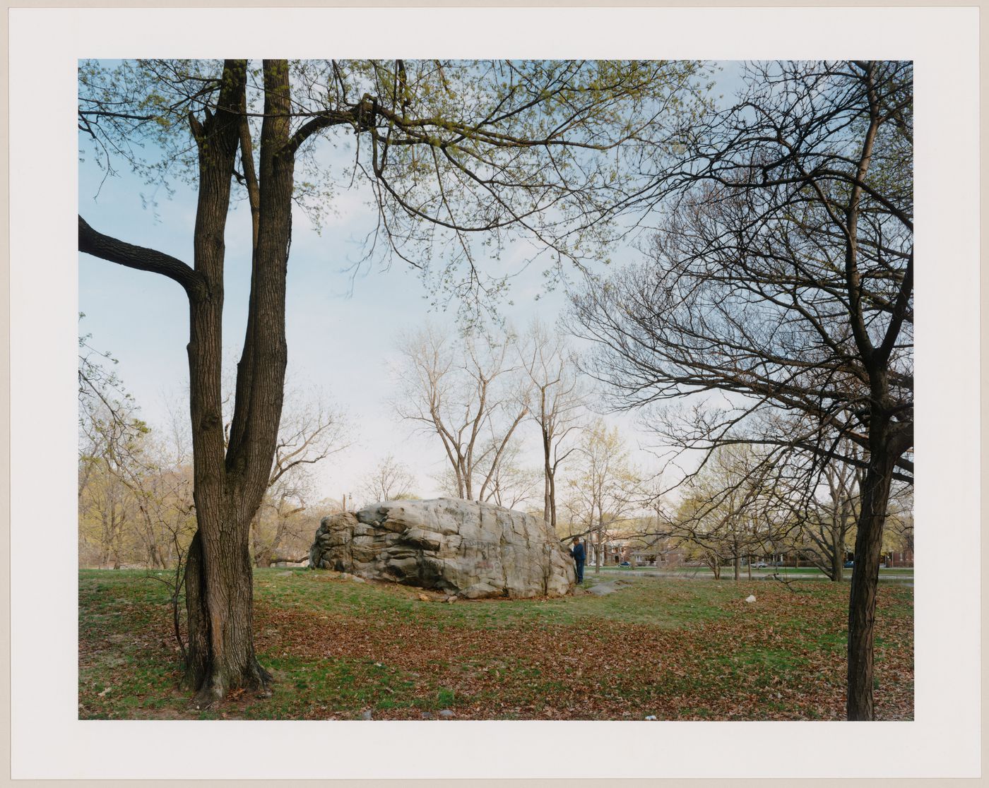 Viewing Olmsted: View with boulder, looking towards Polly Pond and Third Street, The Andrew Jackson Downing Memorial Park, Newburgh, New York