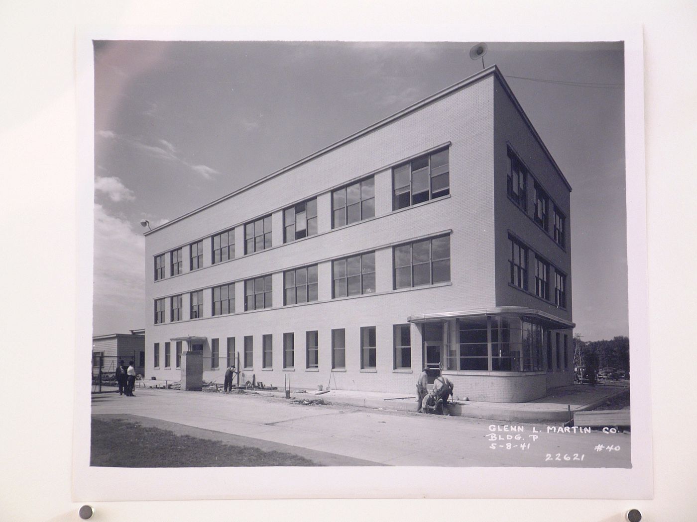 View of the principal and lateral façades of the Employment Building (also known as Building P) under construction [?], Glenn L. Martin Company Navy Assembly Plant No. 1, Middle River, Maryland