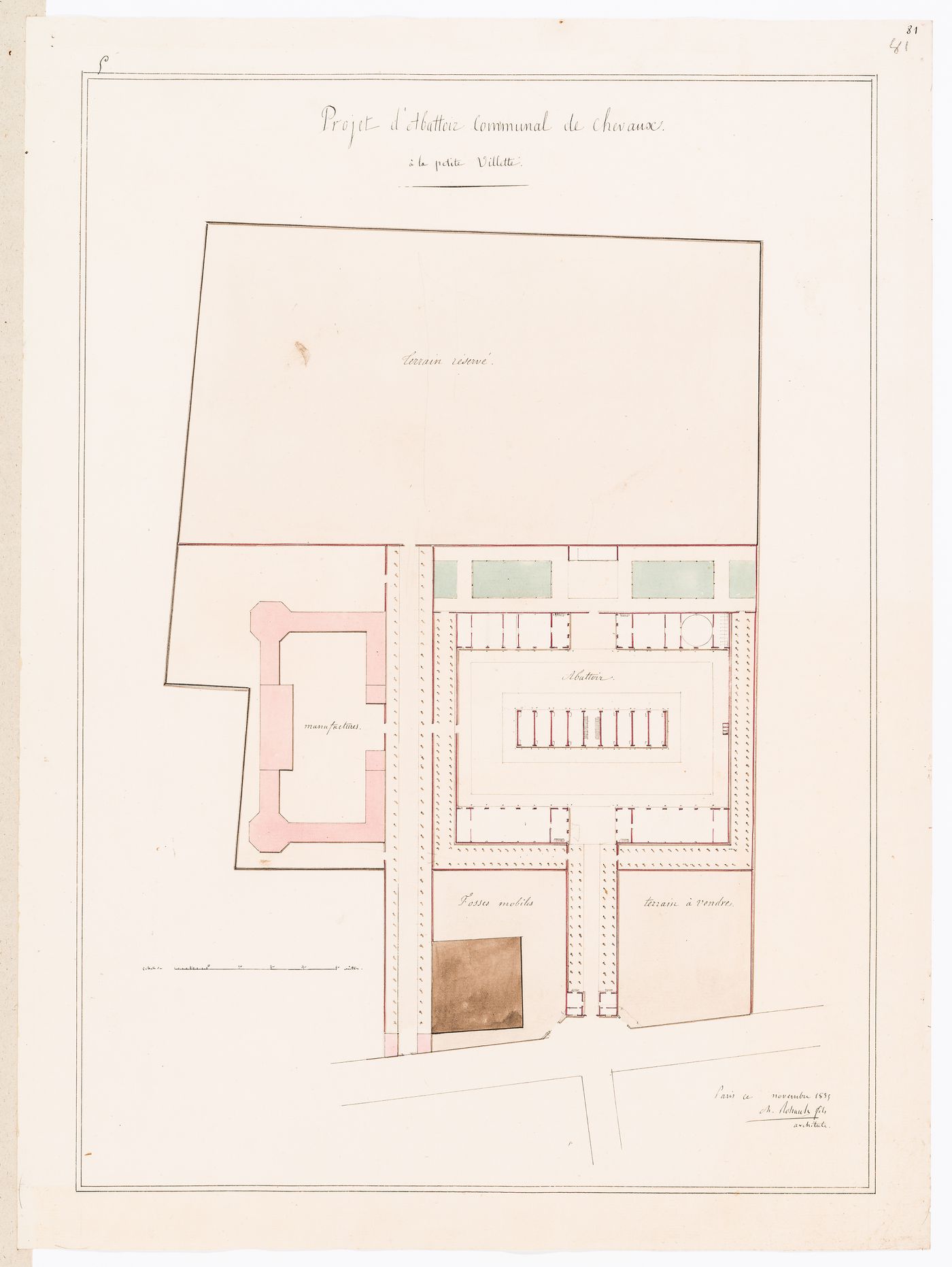 Project for a horse slaughterhouse, La Villette: Site plan