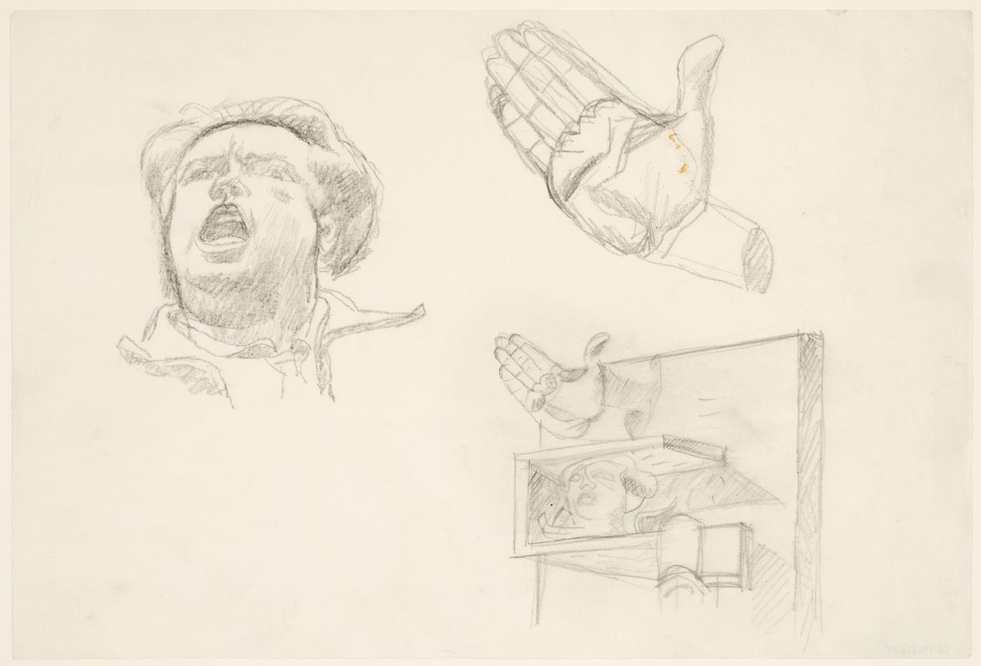 Study of the bust, hand, and upper register of the vertical slab of the Monument to Paul Vaillant-Couturier