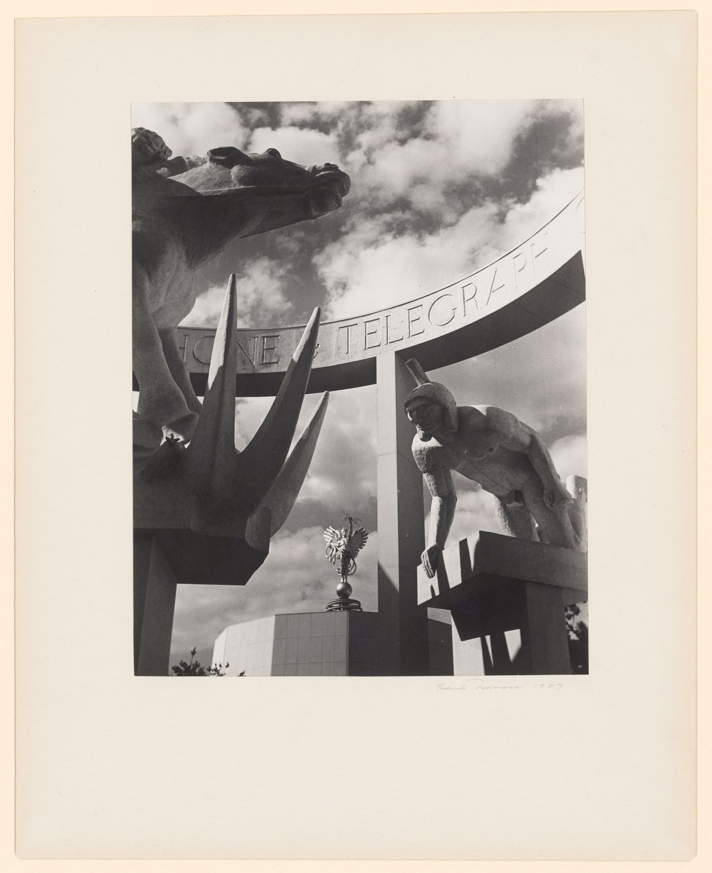 New York World's Fair (1939-1940): Close-up of "The Pony Express", sculptural group in front of the A. T. & T. Building