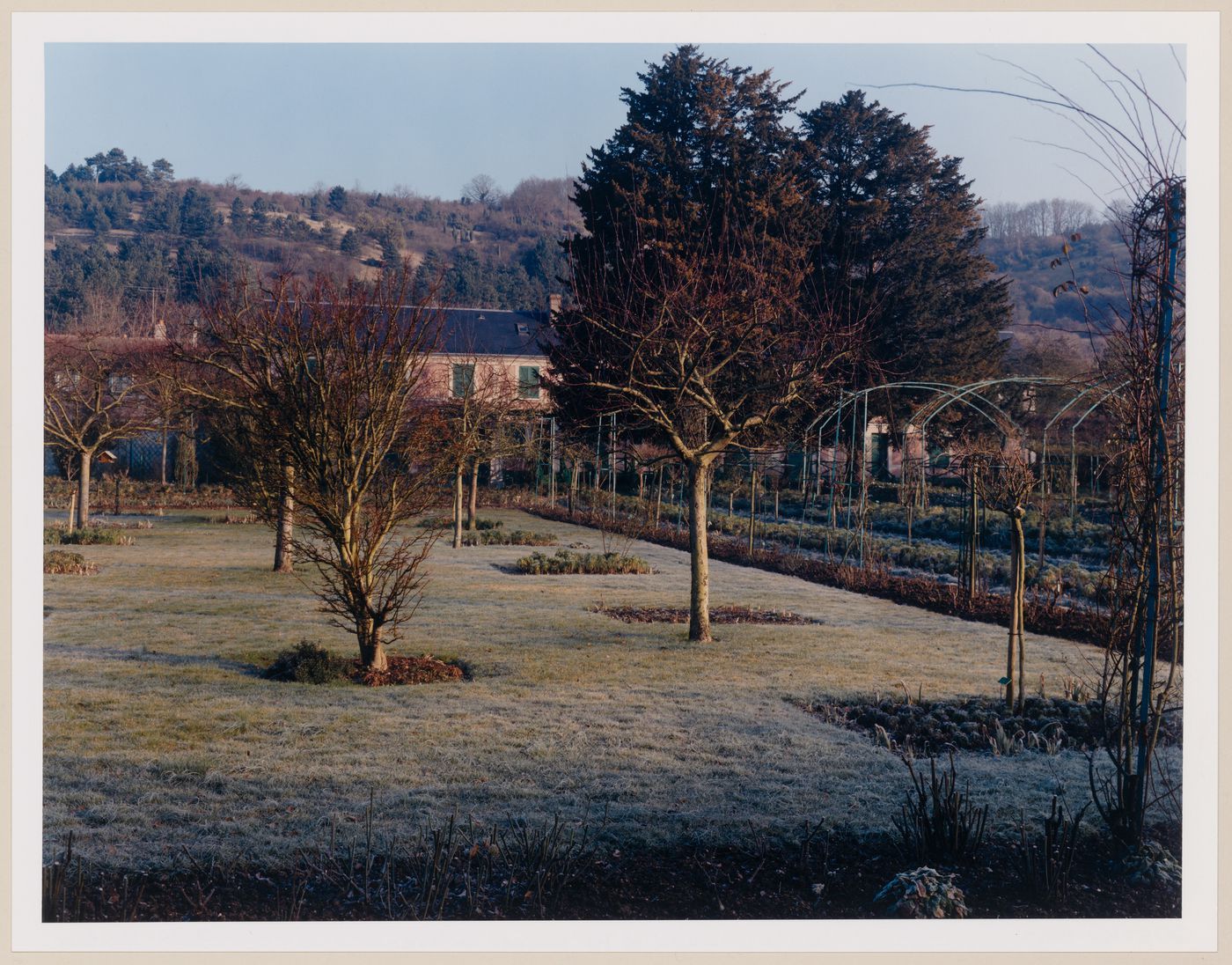 The enclosed Norman garden and the hills in the Winter, Monet Gardens, Giverny, France