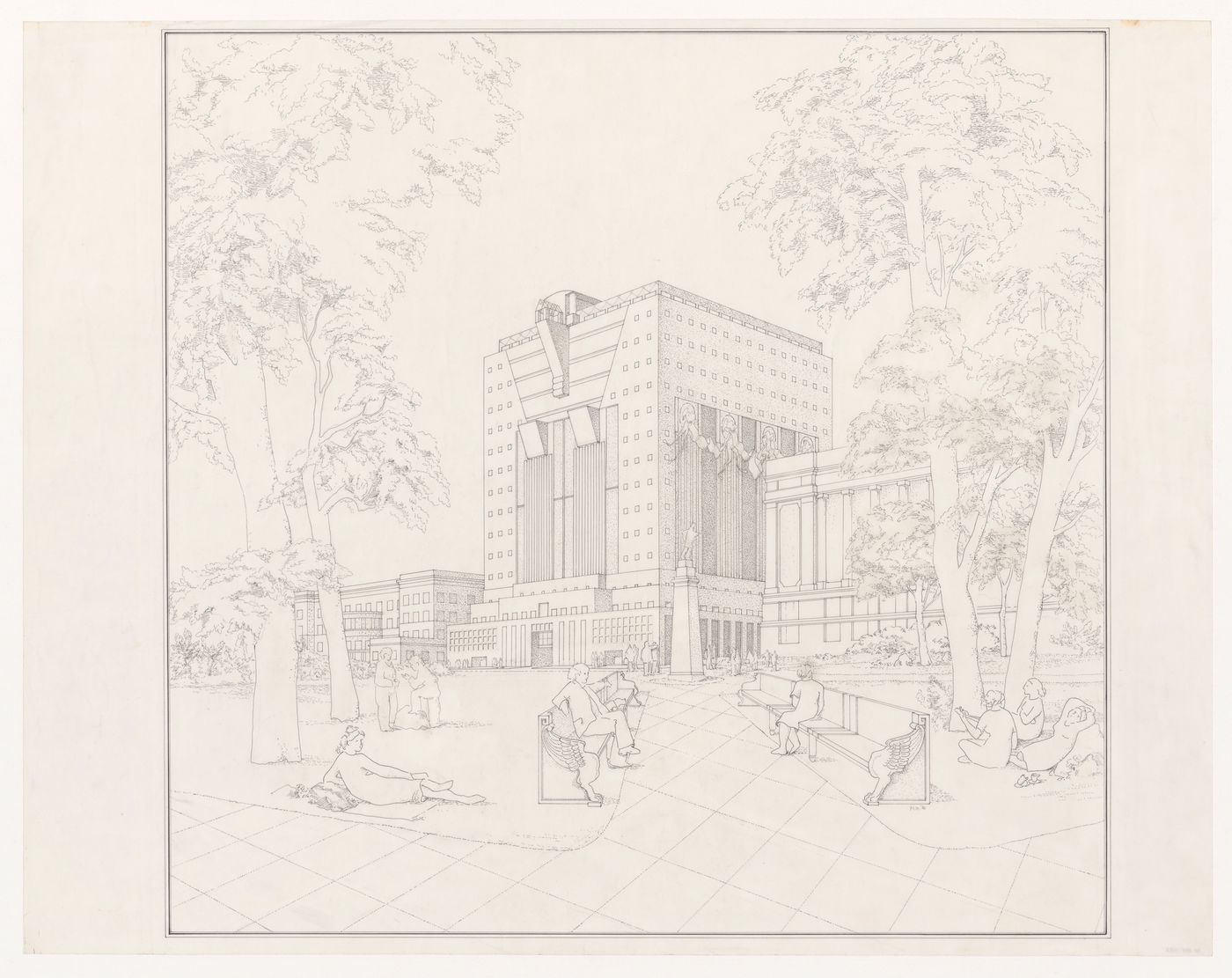 Conceptual view of building from a neighbouring park for Portland Public Office Building