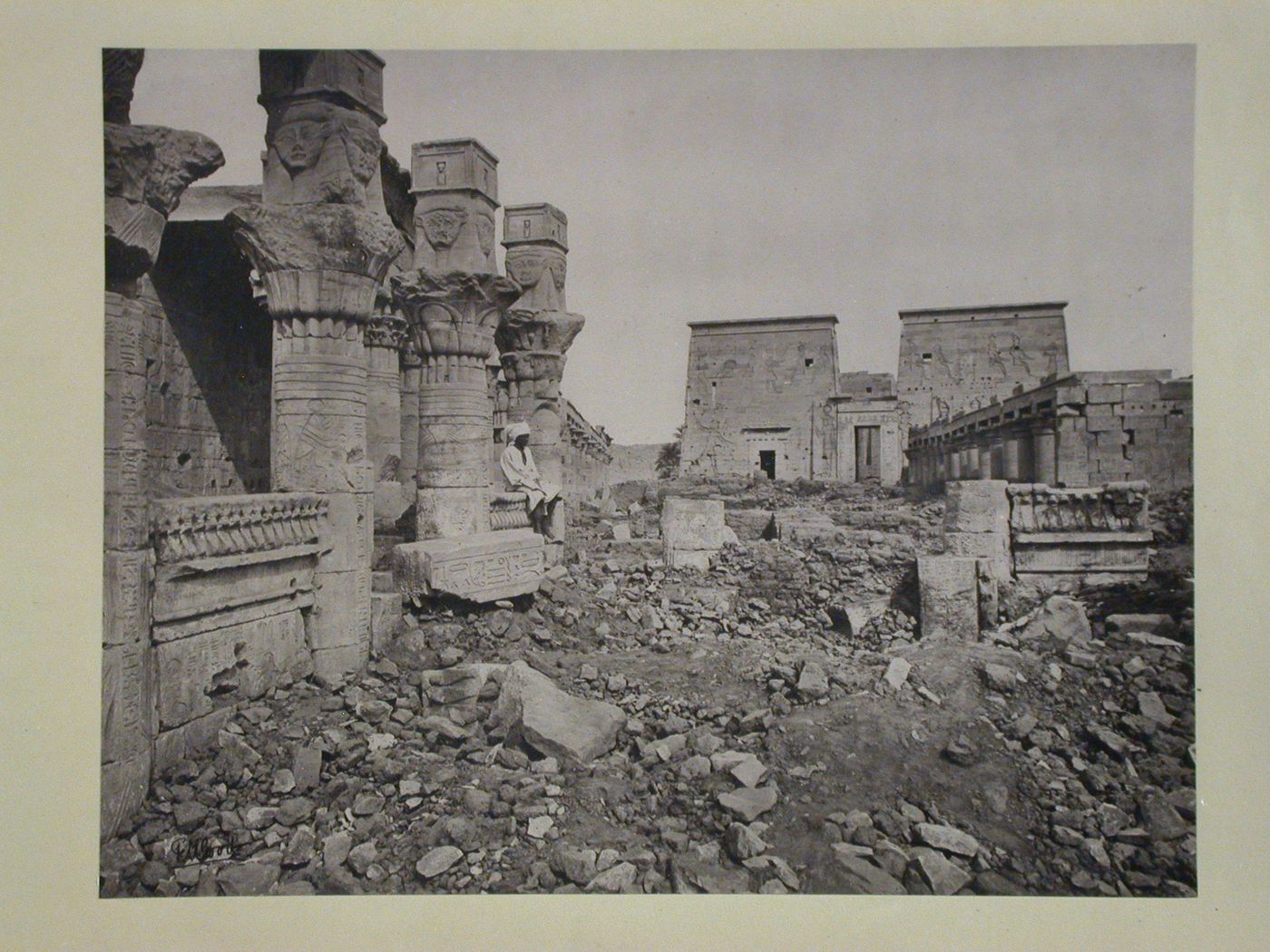 Temple of Isis, Outer Court showing western colonade, First Pylon and Eastern colonnade, Philae, Egypt