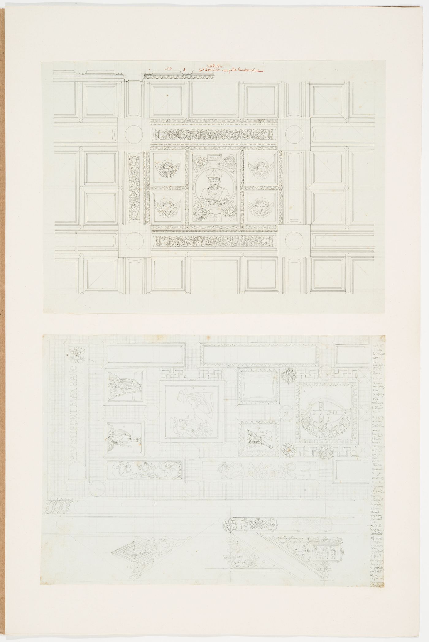 Partial reflected ceiling plans showing coffers and decoration from Cappella del Soccorso, Cathedral of San Gennaro, Naples