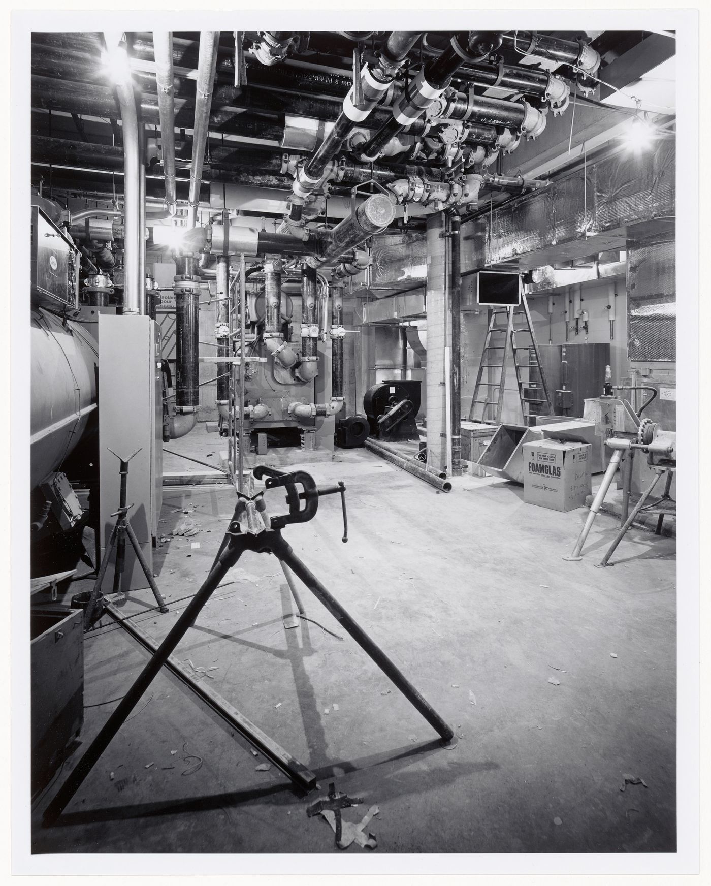 Interior view of a mechanical room on level 2, Canadian Centre for Architecture under construction, Montréal, Québec