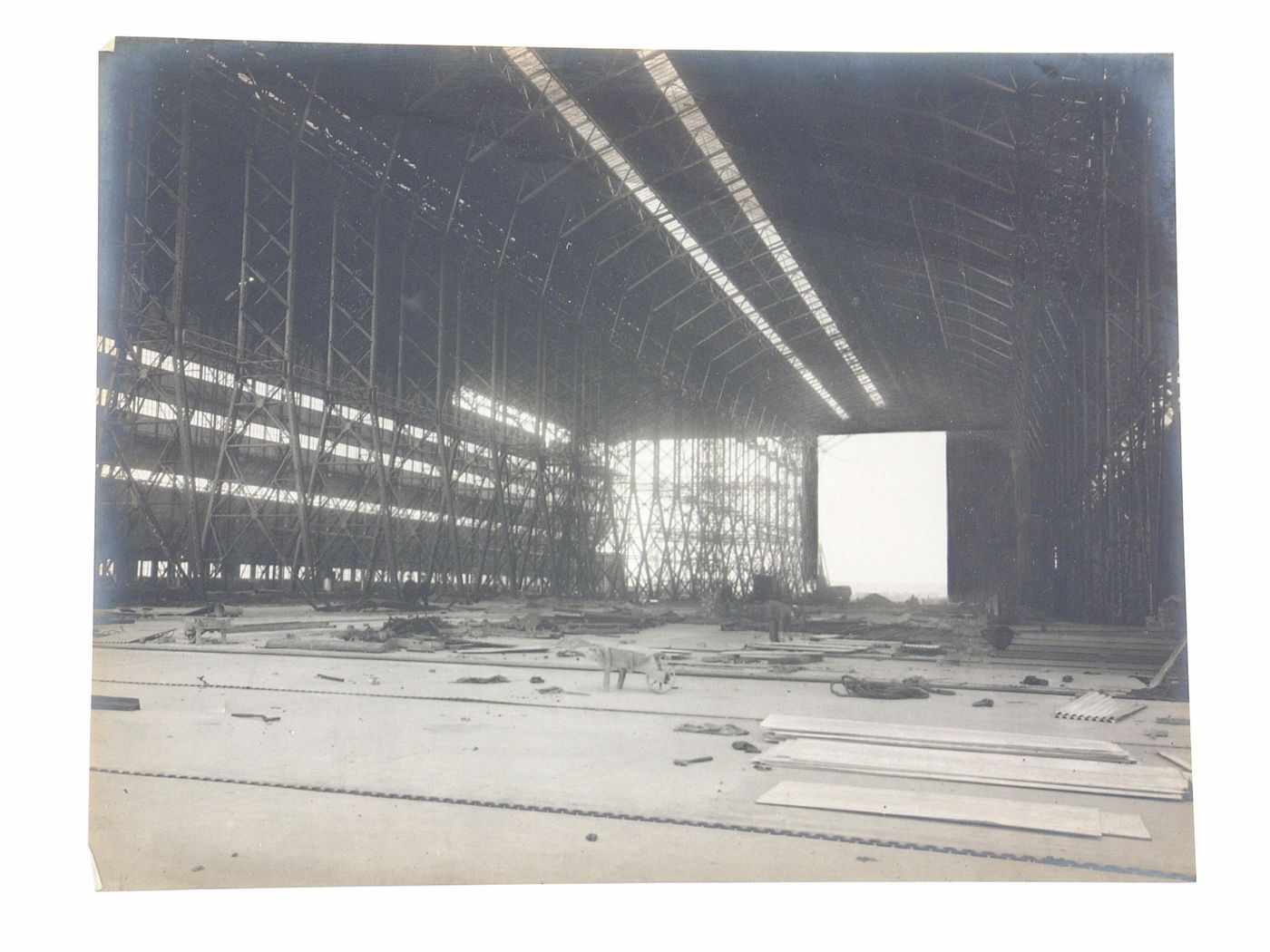 Interior view of an airship hangar under construction, United Kingdom