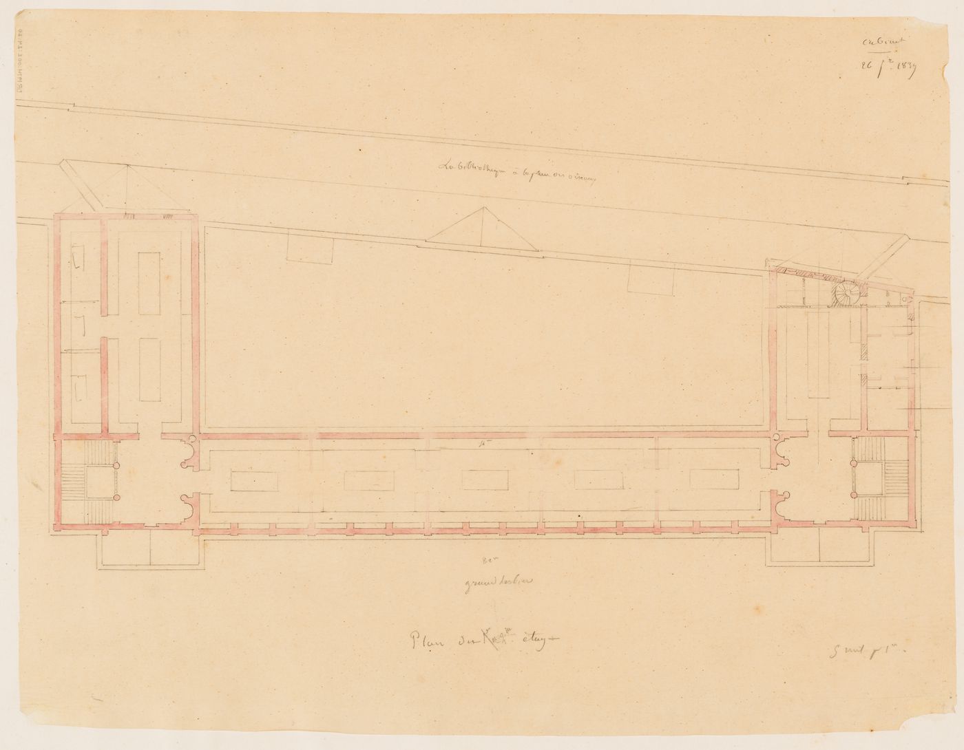 Project for a Galerie de botanique et de paléontologie, 1839: Second floor plan