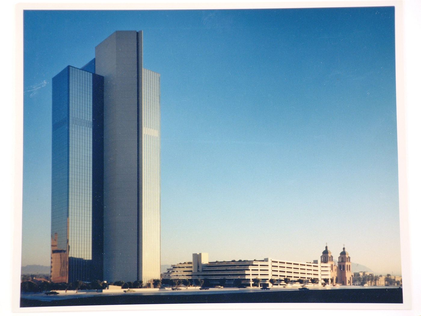 General view of the model for the tower and parking structure for the Valley Center building, Phoenix, Arizona, United States