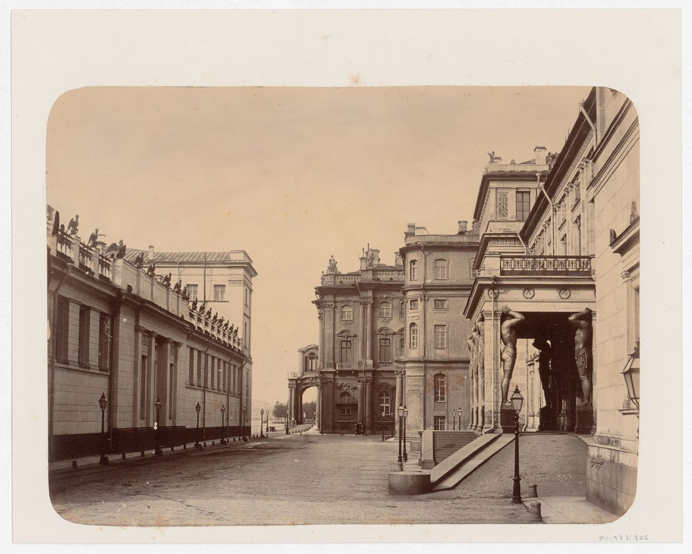 View of the Dvortsvovaya Embankment with the New Hermitage on the right and Winter Palace in the background, Saint Petersburg