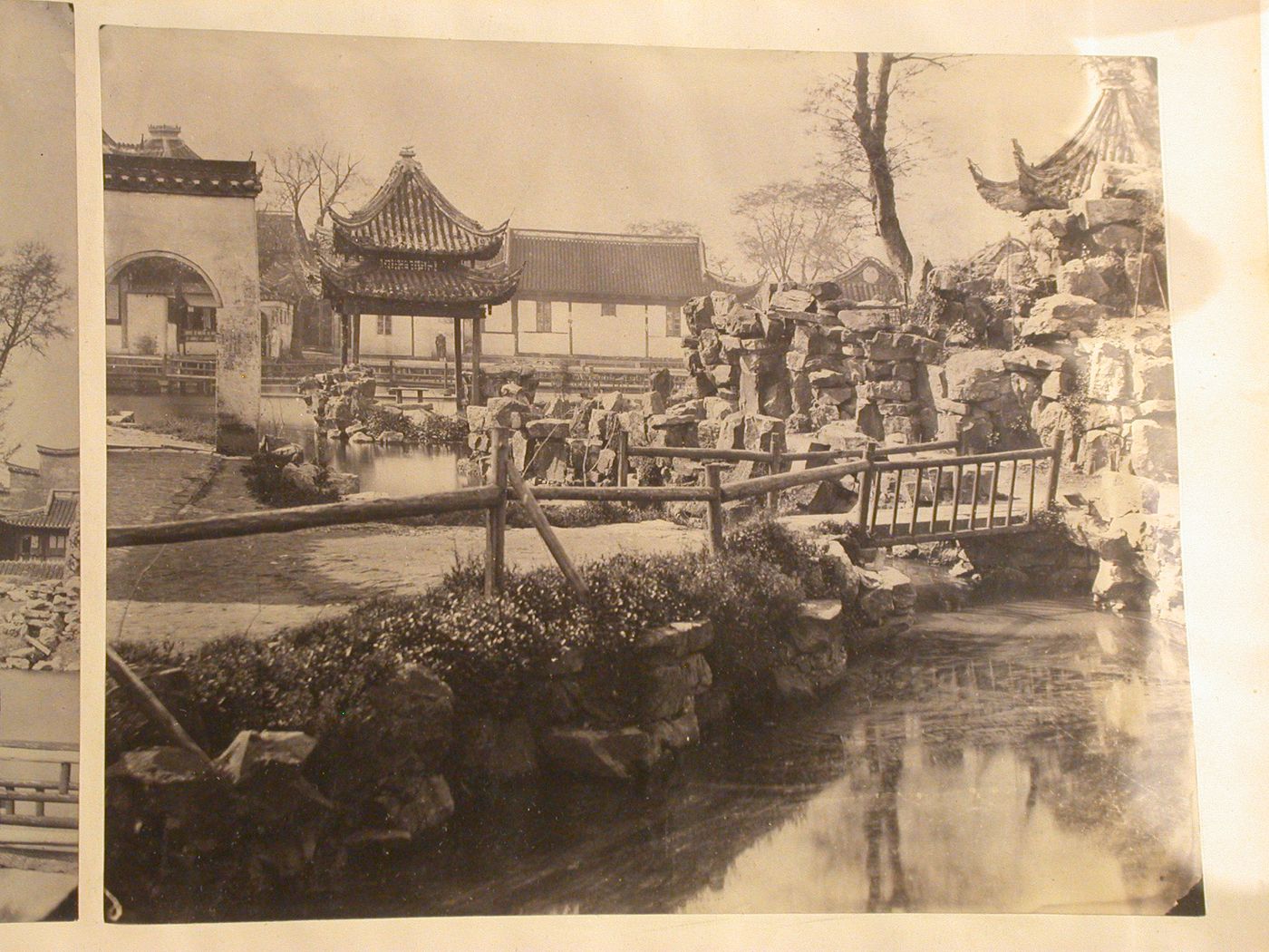 View of a rockery hill and a bridge by the southern gateway in Yu Yuan garden, Shanghai, China