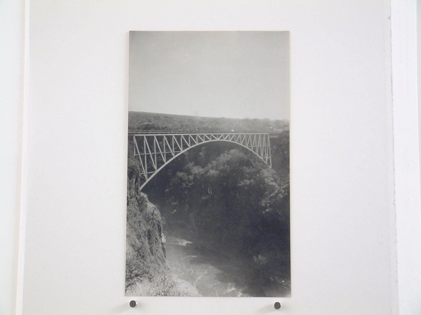 View of Zambezi River and Victoria Falls Bridge before reconstruction, crossing the border between Victoria Falls, Zimbabwe and Livingstone, Zambia