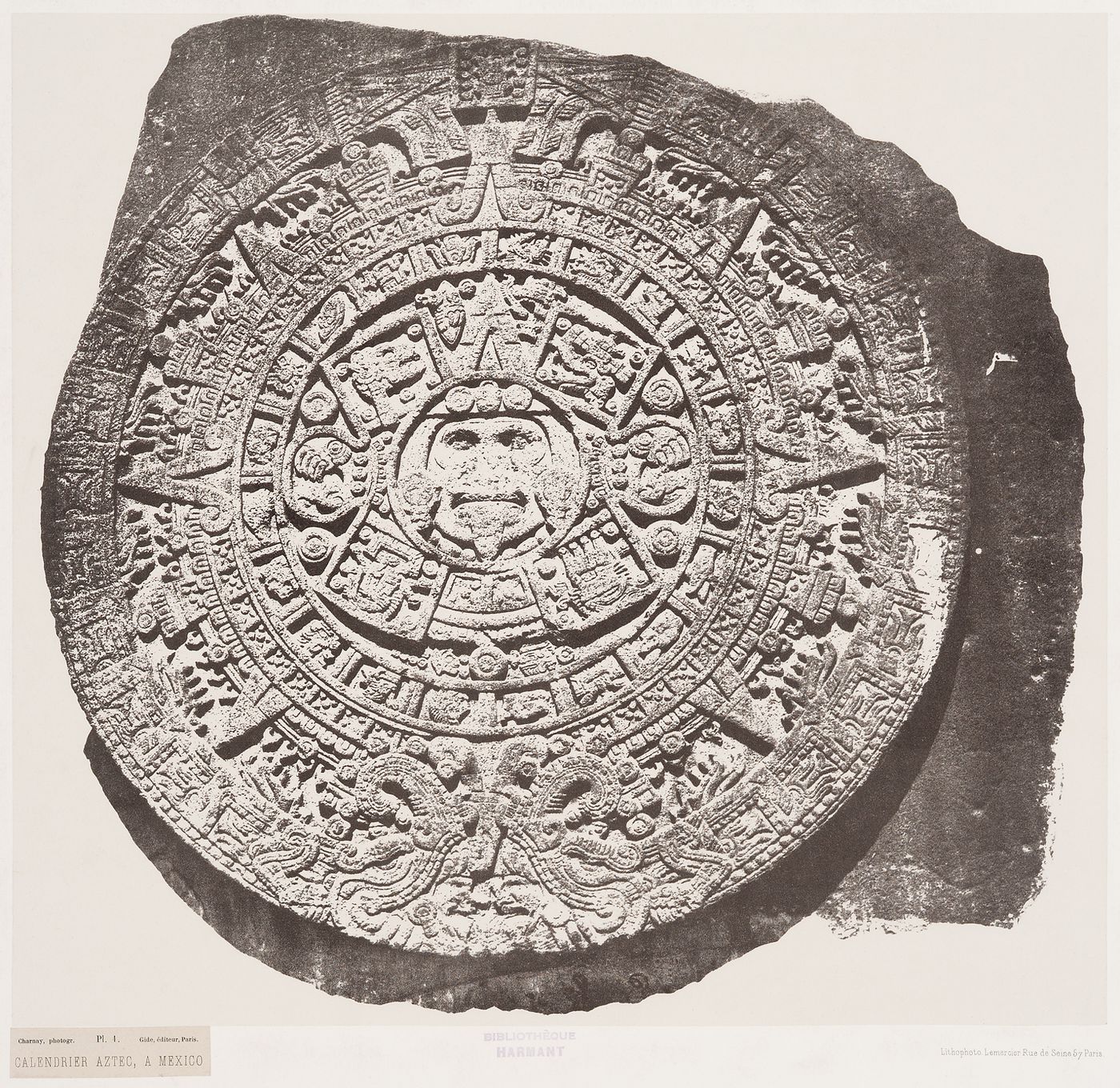 Close-up view of the Sun Stone (also known as the Aztec Calendar Stone and Cuauhxicalli [Eagle Bowl]) with reliefs, Mexico City, Mexico