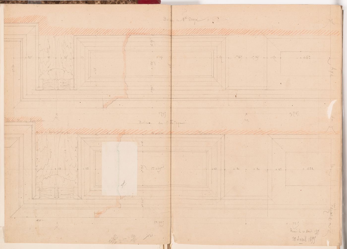 Reflected ceiling plan with profiles for the first floor and second floor balconies, Hôtel Soltykoff