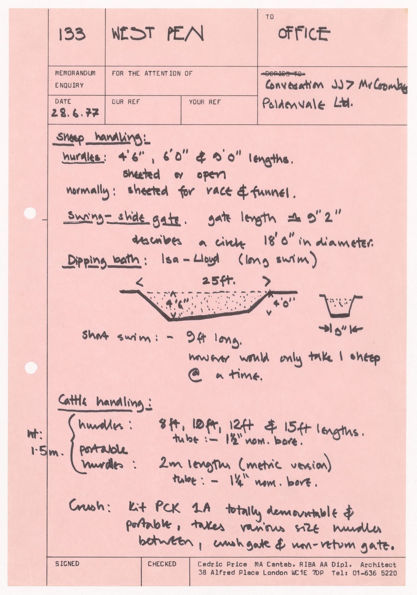 Notes and sketch for Westpen