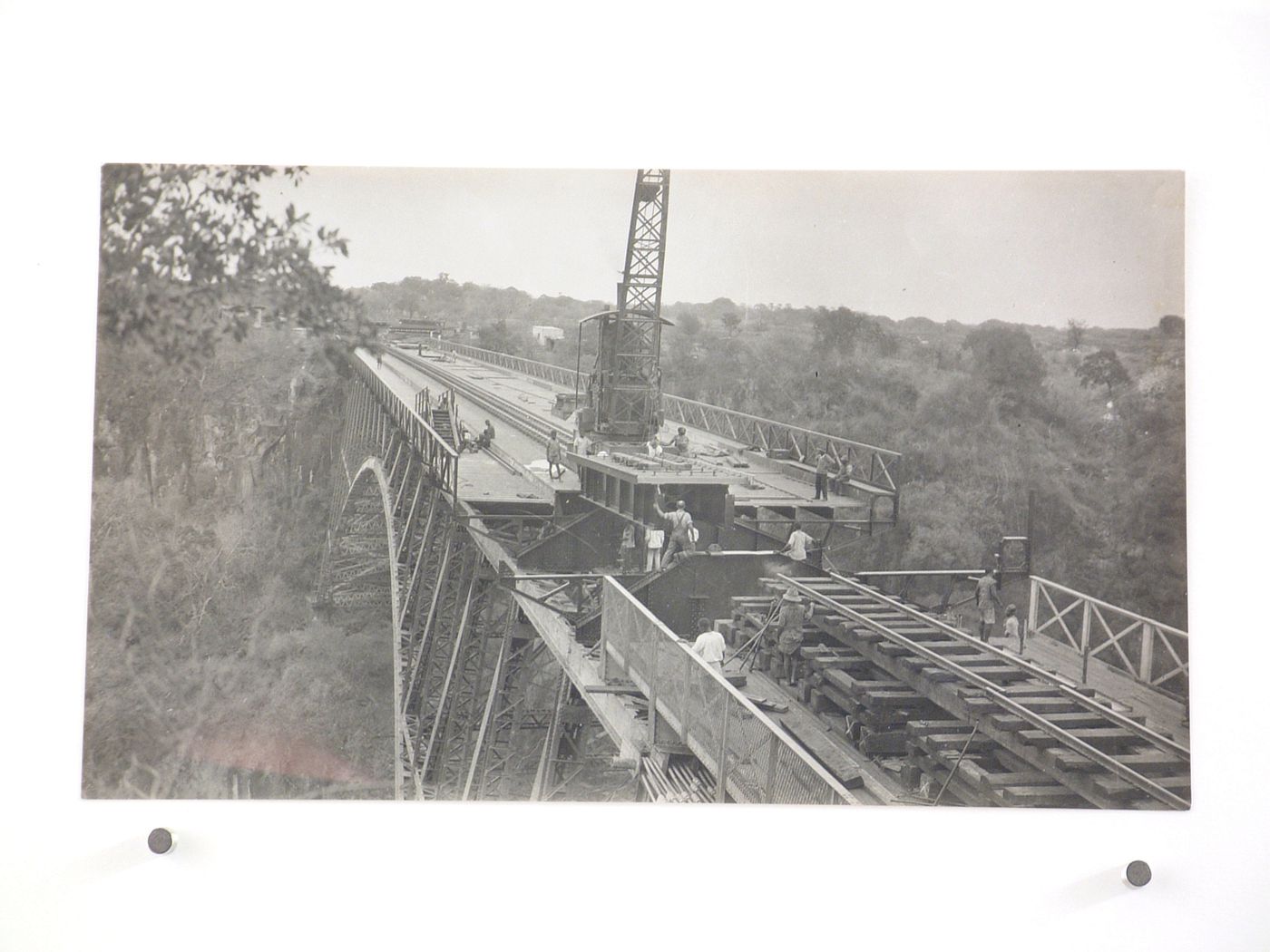 View of reconstruction of Victoria Falls Bridge, Zambezi River, crossing the border between Victoria Falls, Zimbabwe and Livingstone, Zambia