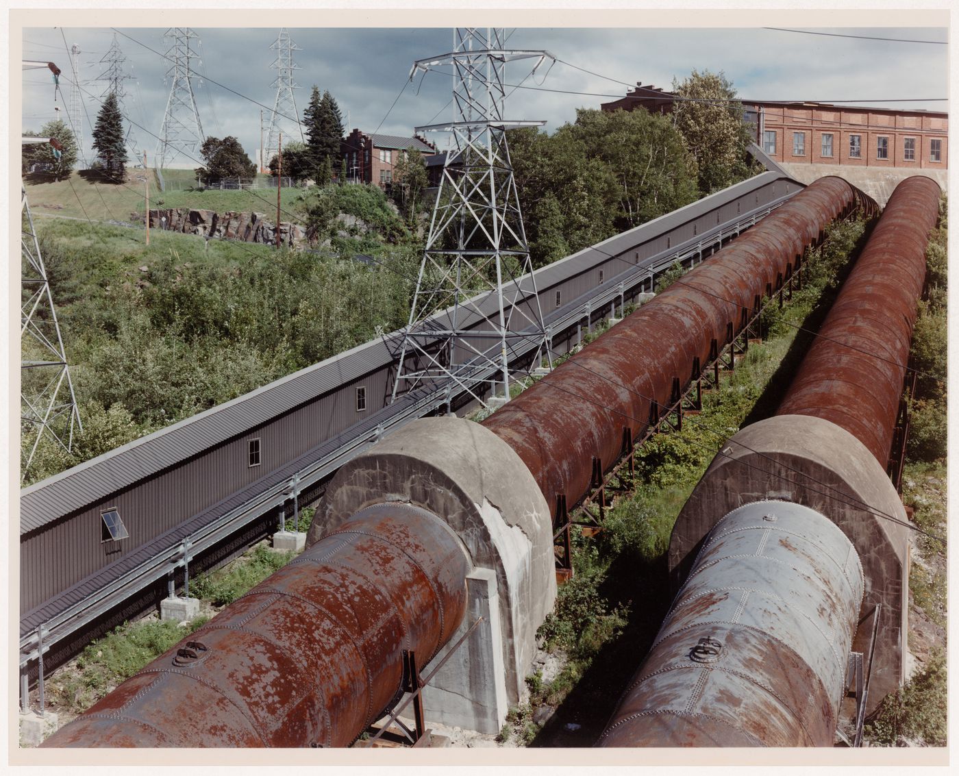 Waterworks intake and penstocks at the Shawinigan 2 power station, looking southeast