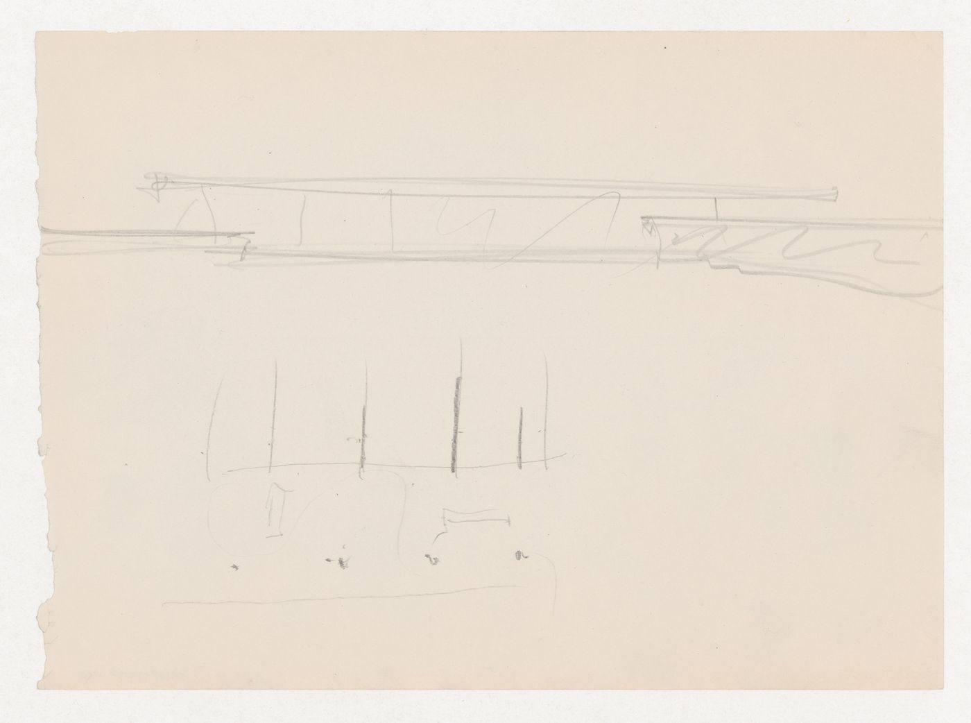 Sketch for the principal elevation and sketch, possibly a plan, for Museum for a Small City
