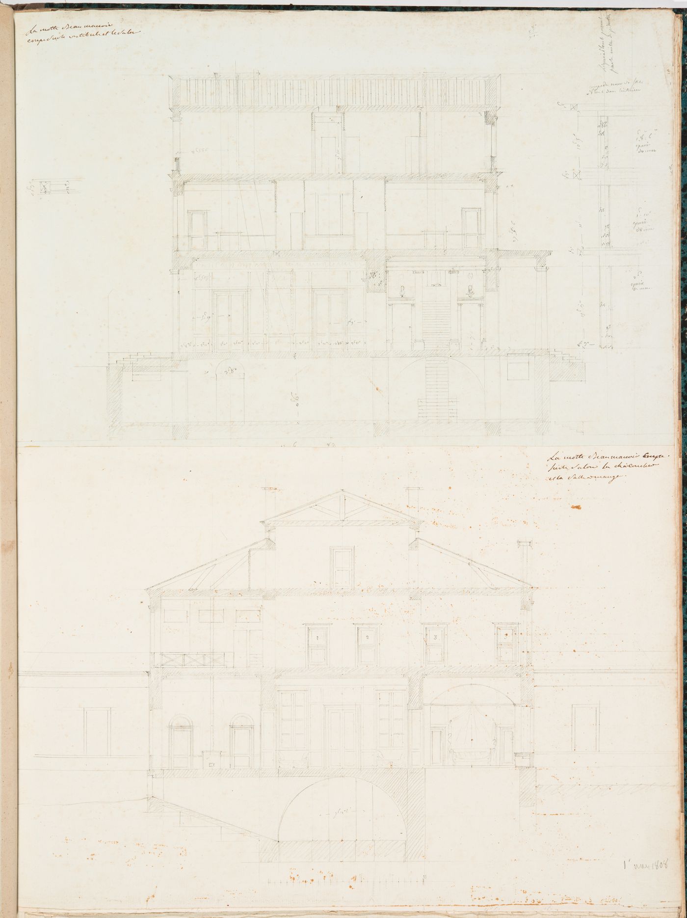Project for a château for M. de Lorgeril, Motte Beaumanoir: Cross section