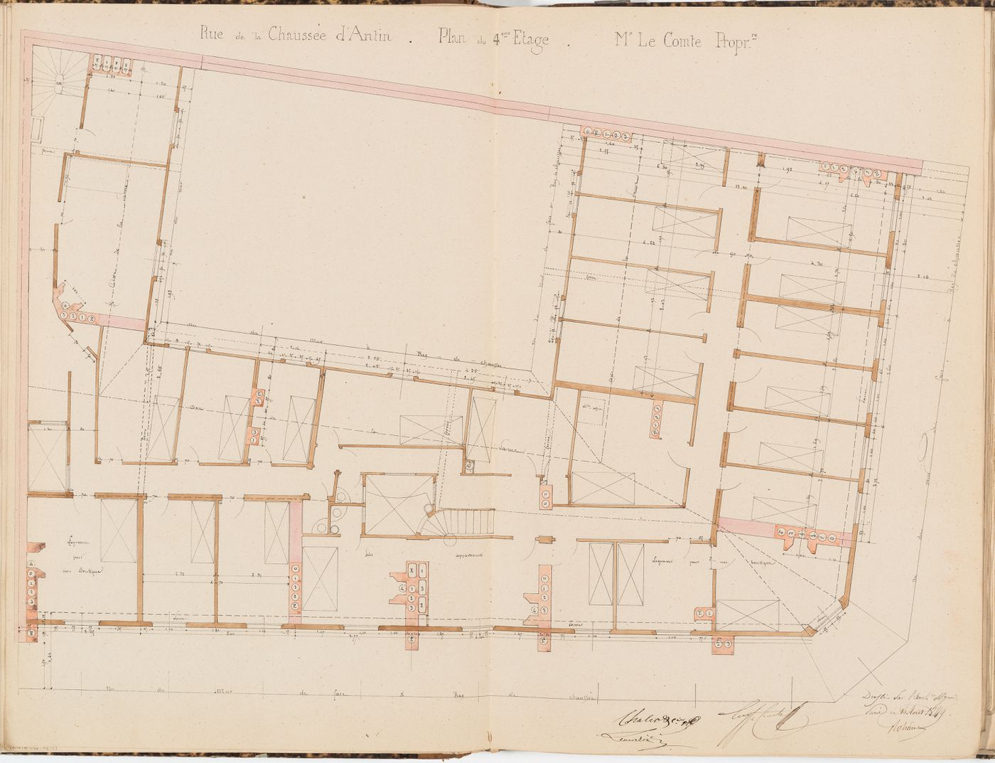 Contract drawing for an apartment house for Monsieur Le Comte, Paris: Plan for the "4e étage"