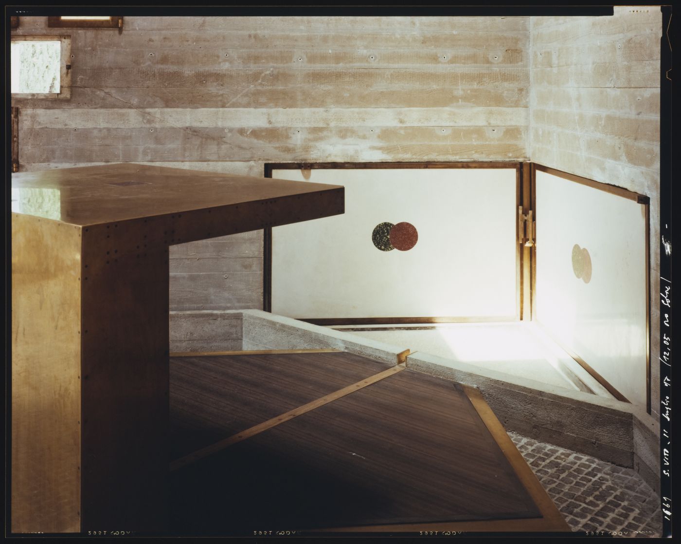 Interior view of the chapel showing the altar and corner doors, Cimitero Brion, San Vito d'Altivole, near Asolo, Italy