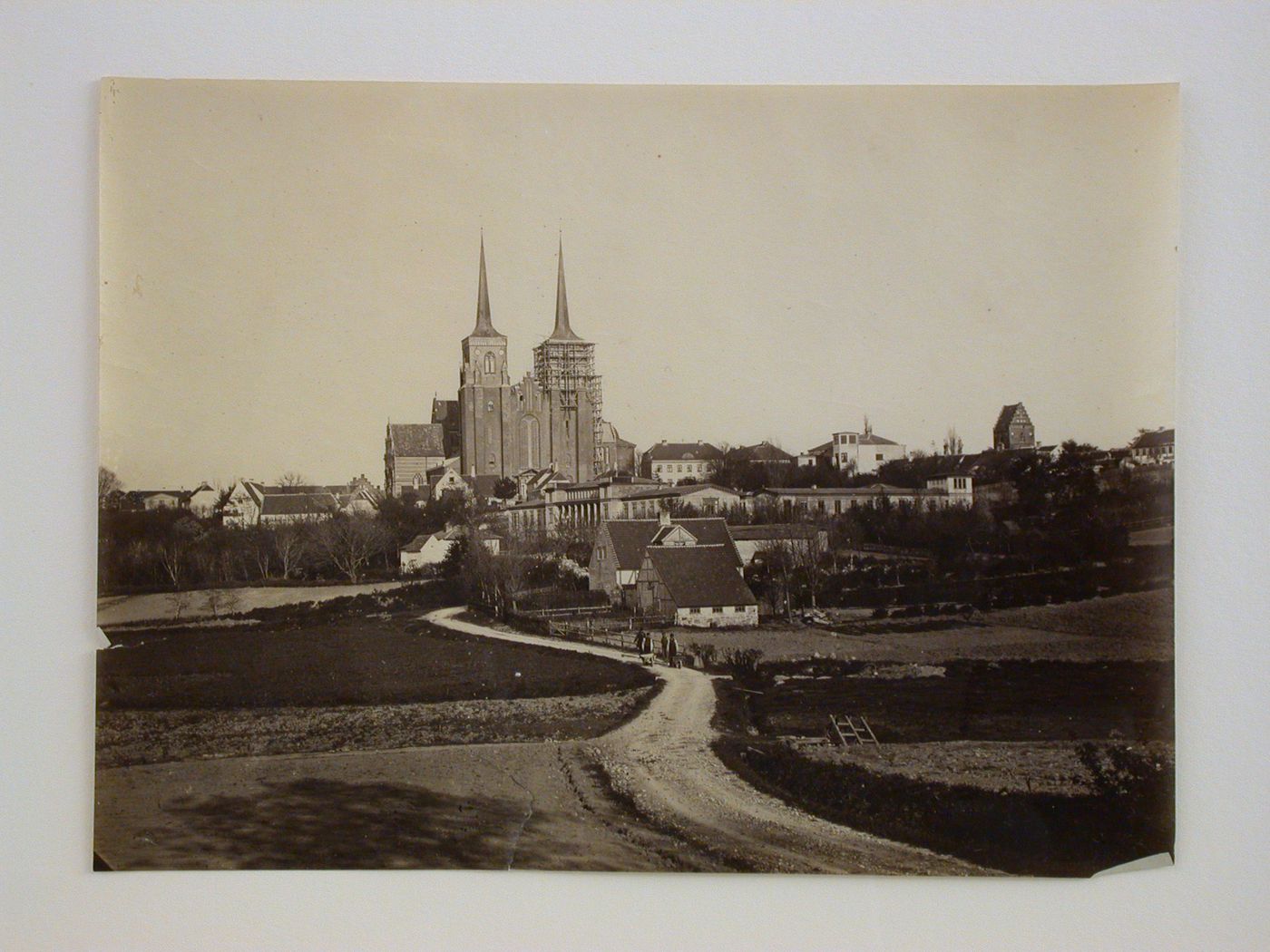 View of an unidentified church in the countryside, possibly Denmark