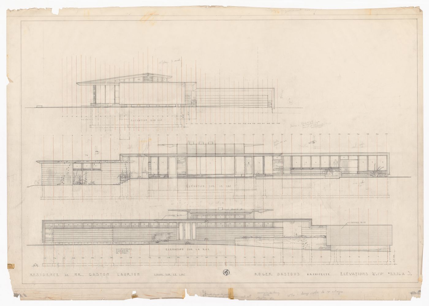 Élevations pour la Résidence de Mr. Gaston Laurion, Laval-sur-le-Lac, Québec