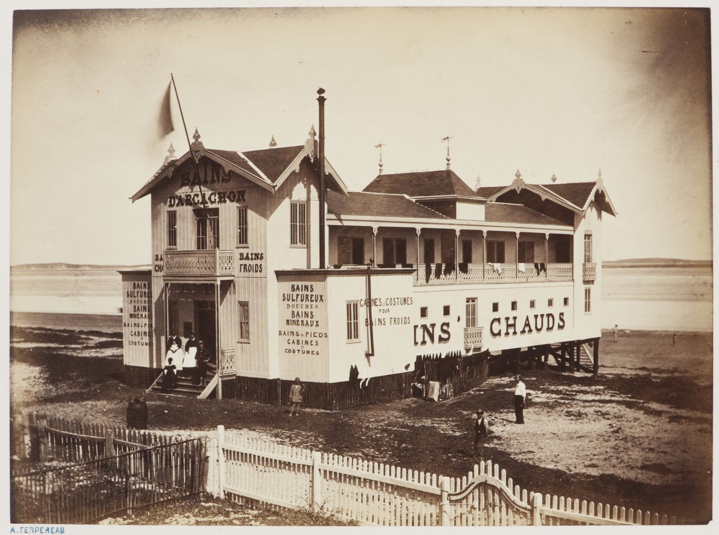 Plate from album ''Miscellaneous views, some large pavilions, smaller houses and buildings, a bathing establishment of the ville d'hiver, Arcachon, France''