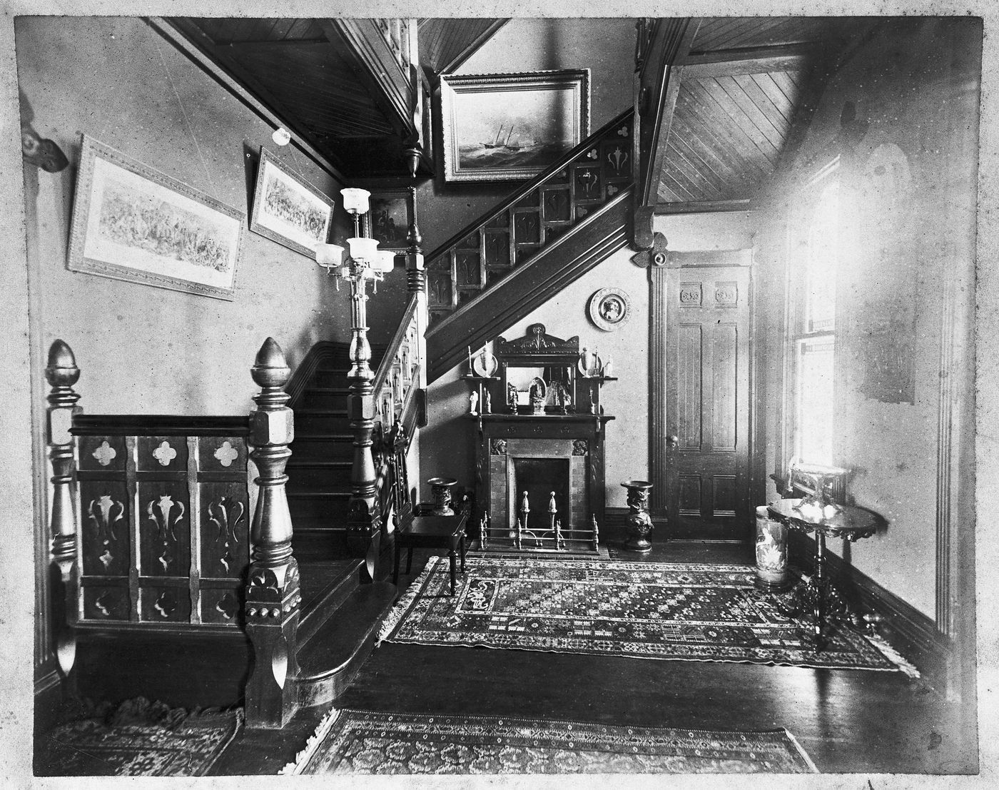 Interior view of staircase and landing, Fair Oaks [?], Atherton, California