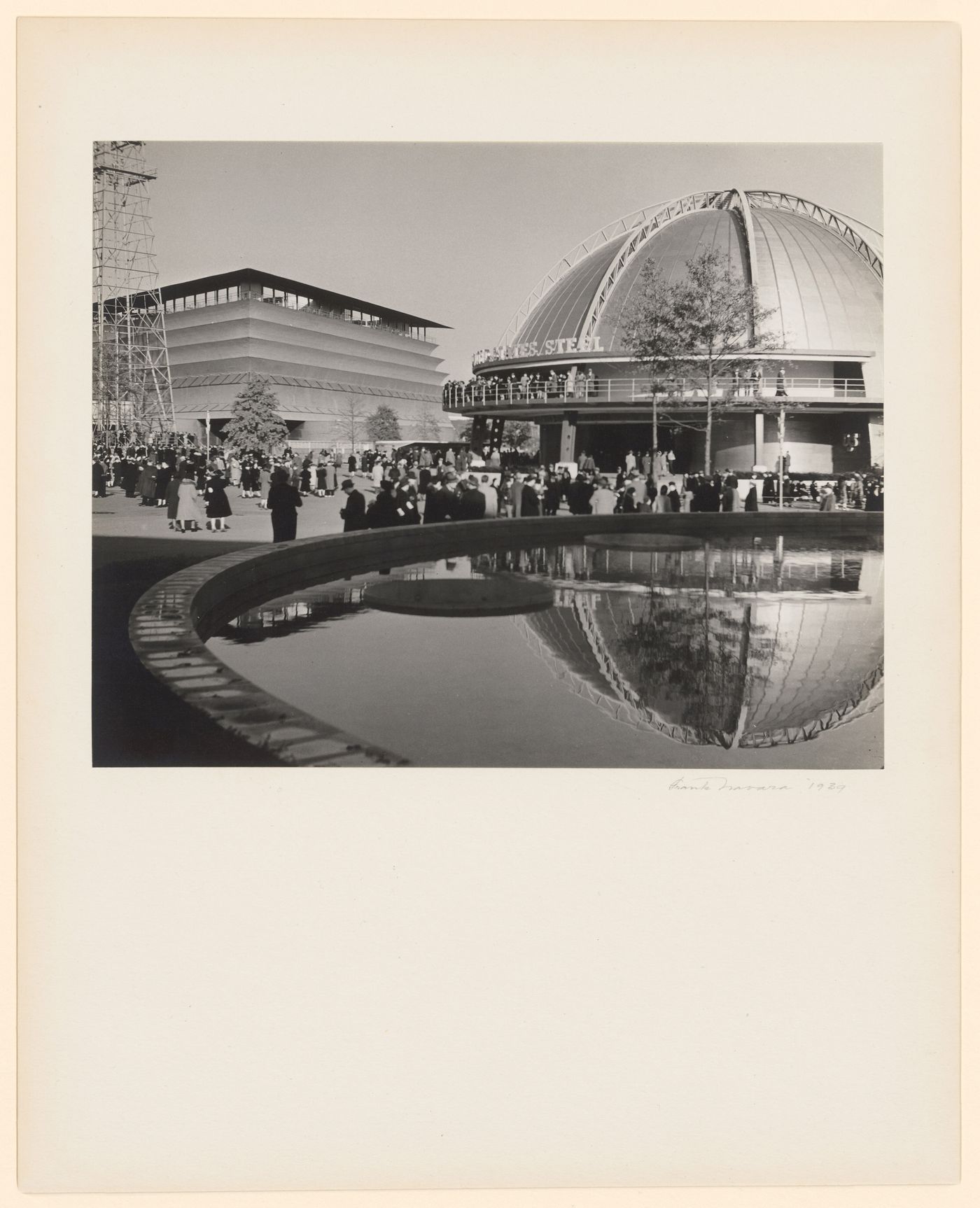 New York World's Fair (1939-1940): U.S. Steel Building with reflection in pool