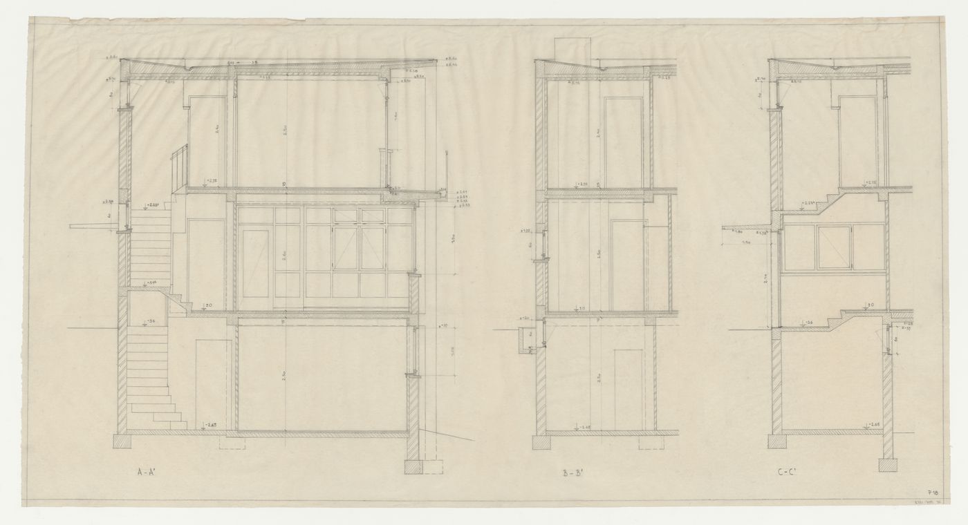 Sections for Villa Palicka showing the third stage of design, Prague, Czechoslovakia (now Czech Republic)