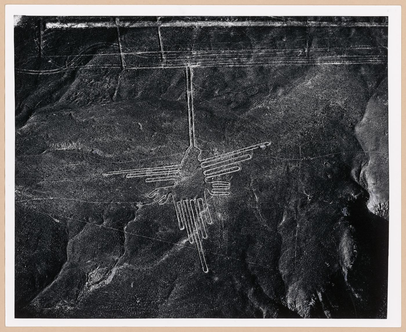 Aerial view of the ancient earthwork "Hummingbird Profile", Nazca, Peru