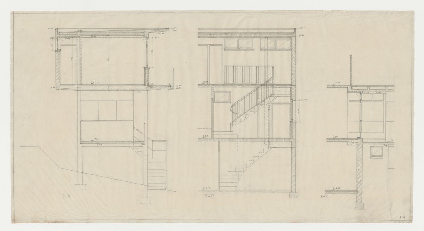 Sections for Villa Palicka showing the third stage of design, Prague, Czechoslovakia (now Czech Republic)
