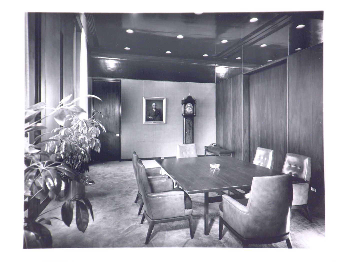 Interior view of a meeting area with a grandfather clock and a portrait, Hartford National Bank and Trust Company building, Hartford, Connecticut, United States