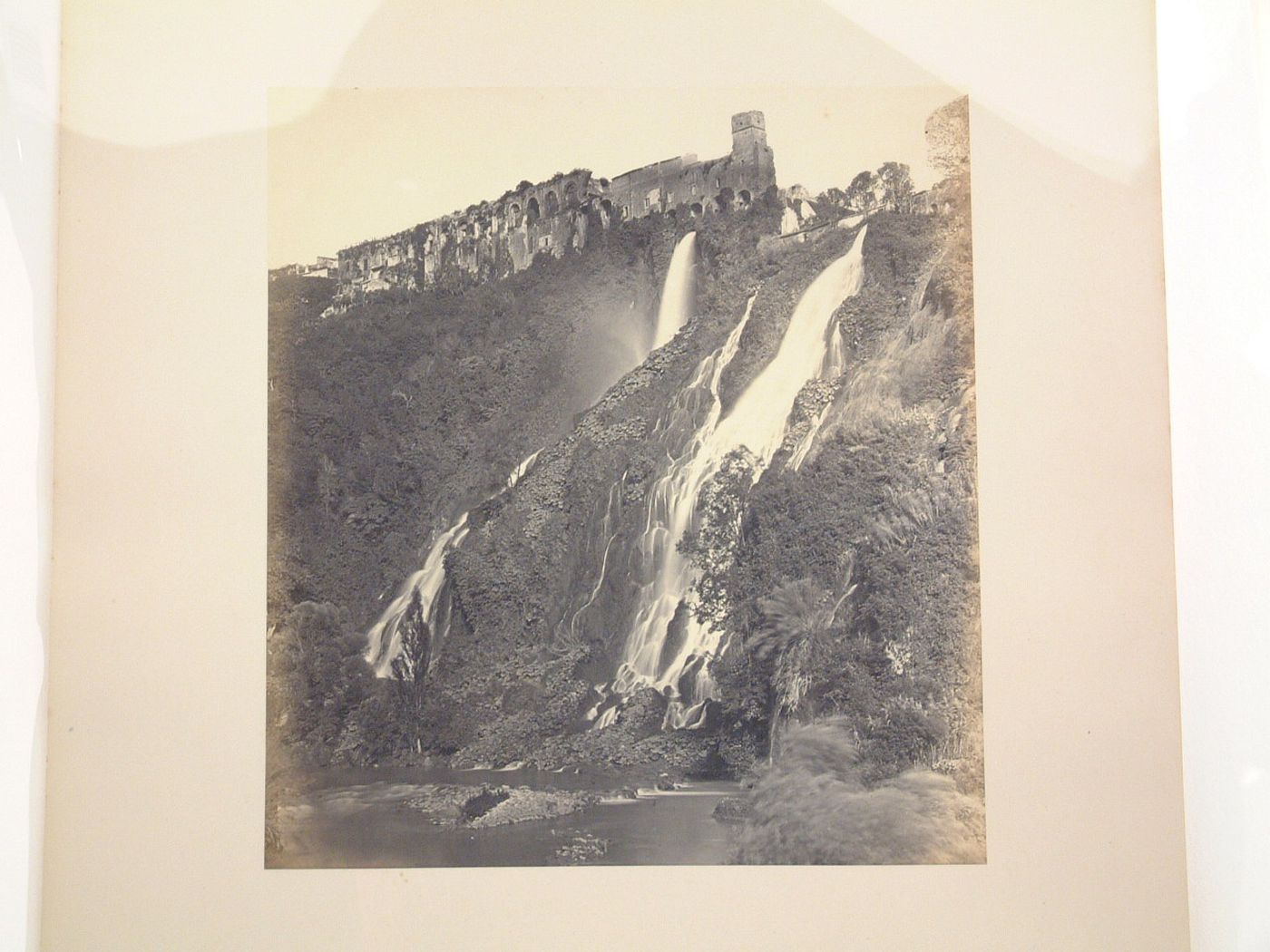 View of a waterfall and ruins, Tivoli, Italy