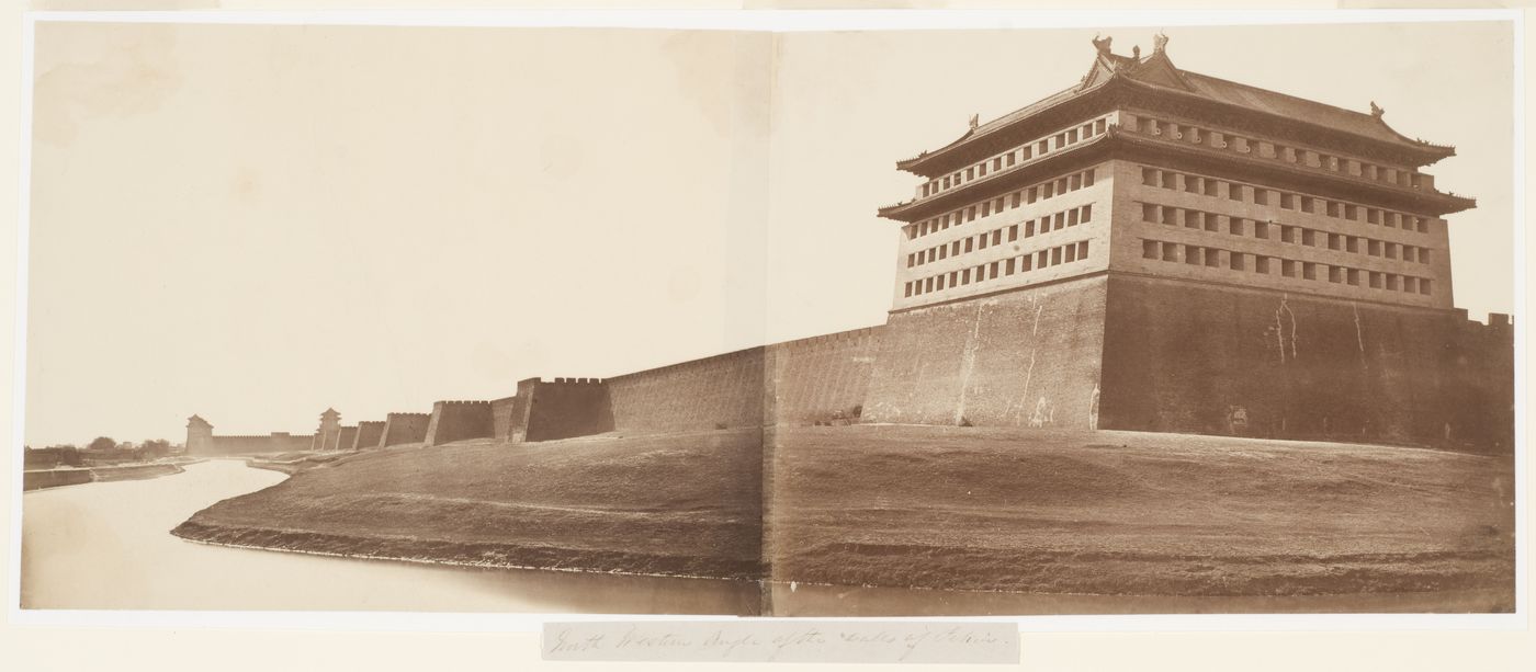 Panorama of the northeast corner watchtower, walls, and Dongzhi Gate of the Inner City, Peking (now Beijing), China